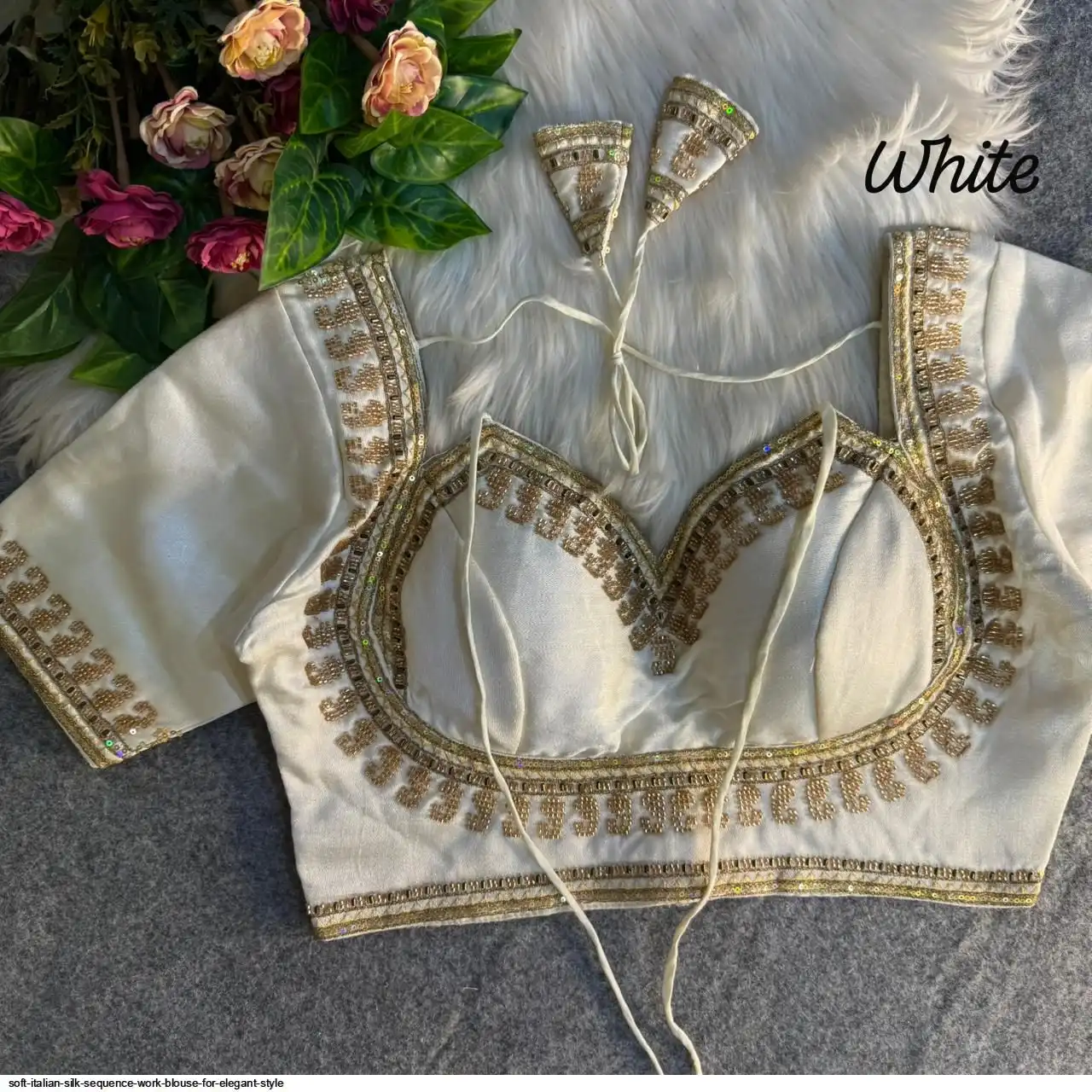 SOFT ITALIAN SILK SEQUENCE WORK BLOUSE FOR ELEGANT STYLE J