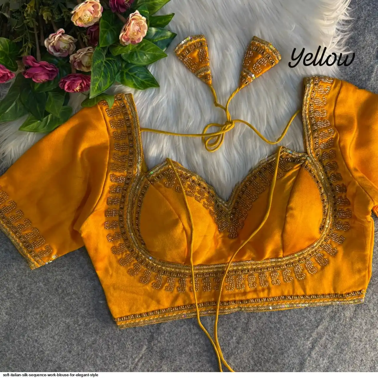 SOFT ITALIAN SILK SEQUENCE WORK BLOUSE FOR ELEGANT STYLE C