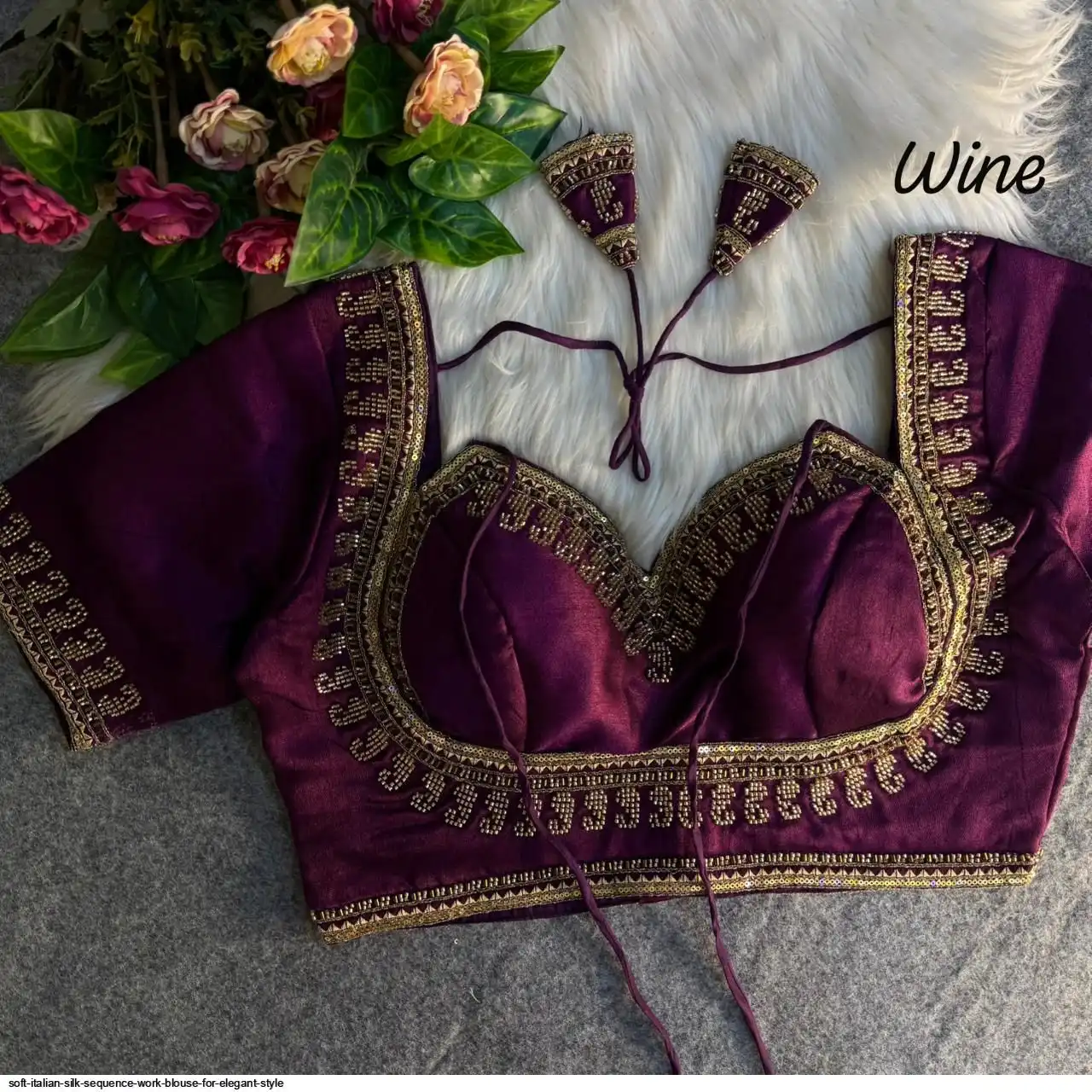 SOFT ITALIAN SILK SEQUENCE WORK BLOUSE FOR ELEGANT STYLE K