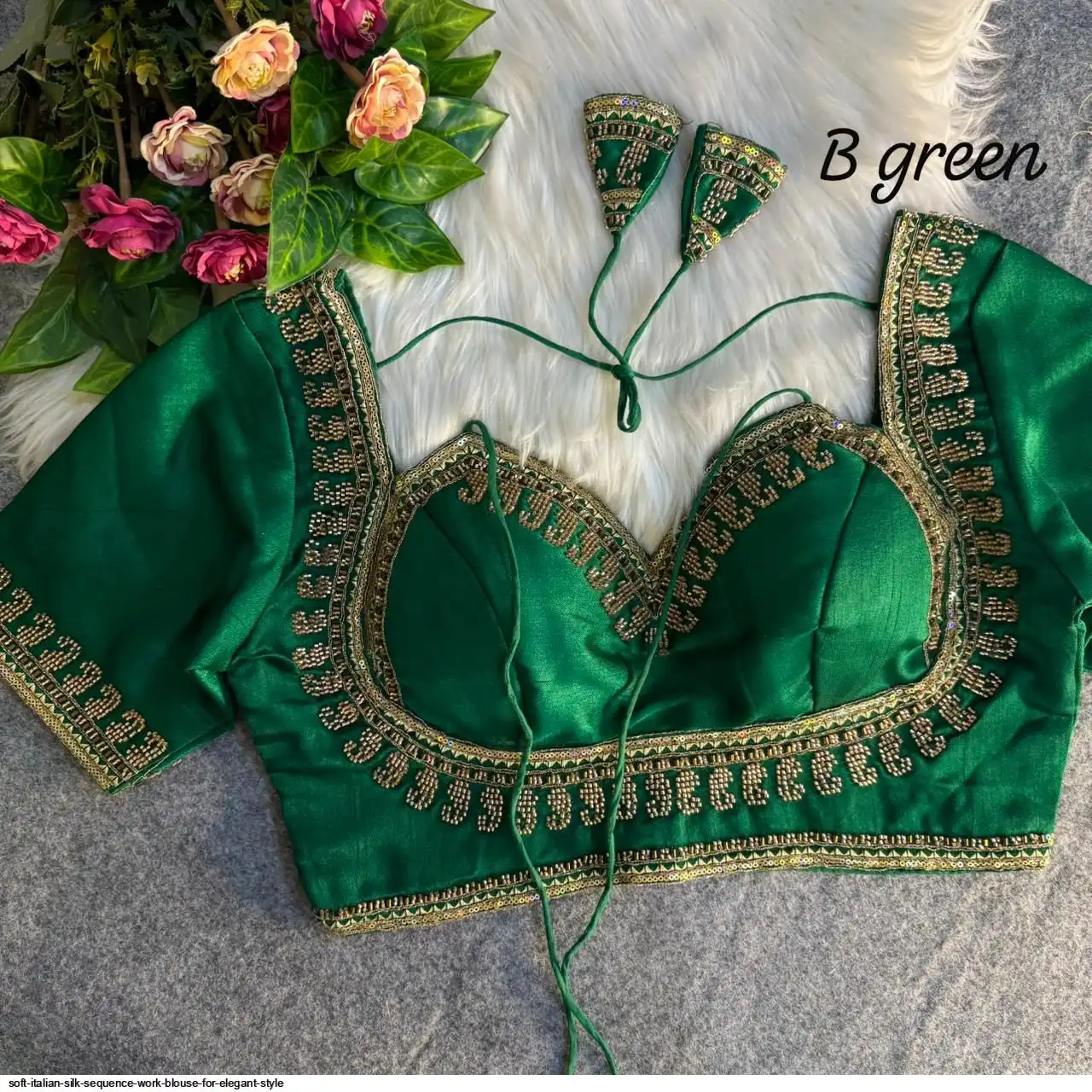 SOFT ITALIAN SILK SEQUENCE WORK BLOUSE FOR ELEGANT STYLE D