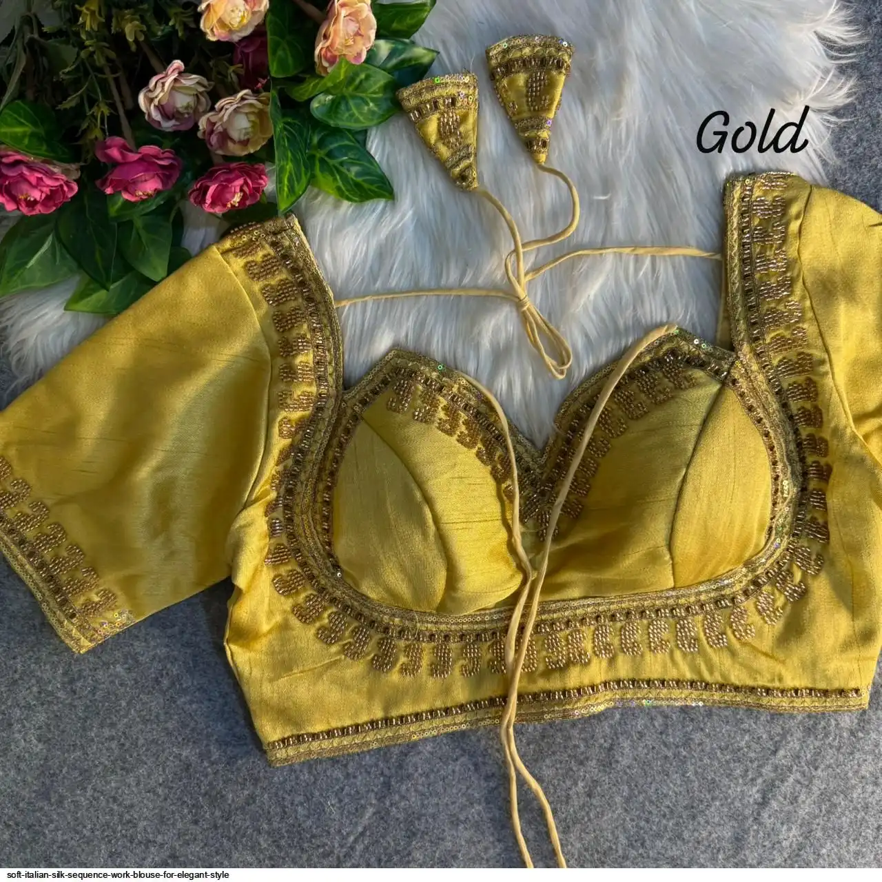 SOFT ITALIAN SILK SEQUENCE WORK BLOUSE FOR ELEGANT STYLE B