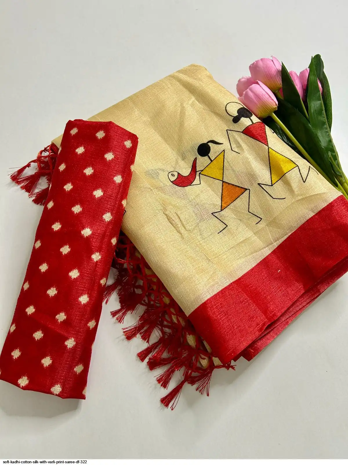SOFT KADHI COTTON SILK WITH VARLI PRINT SAREE DF 322 B