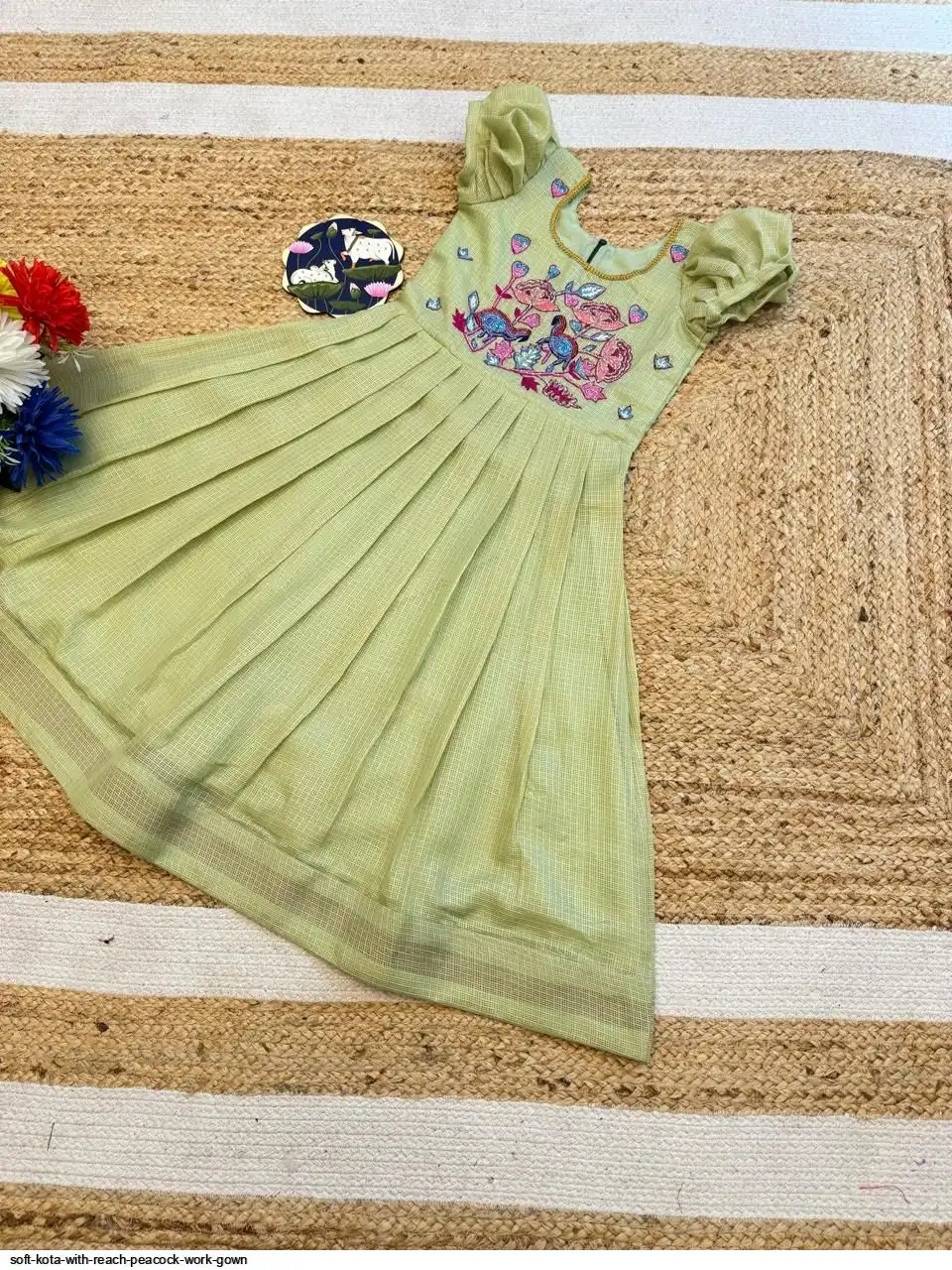 SOFT KOTA WITH REACH PEACOCK WORK GOWN A