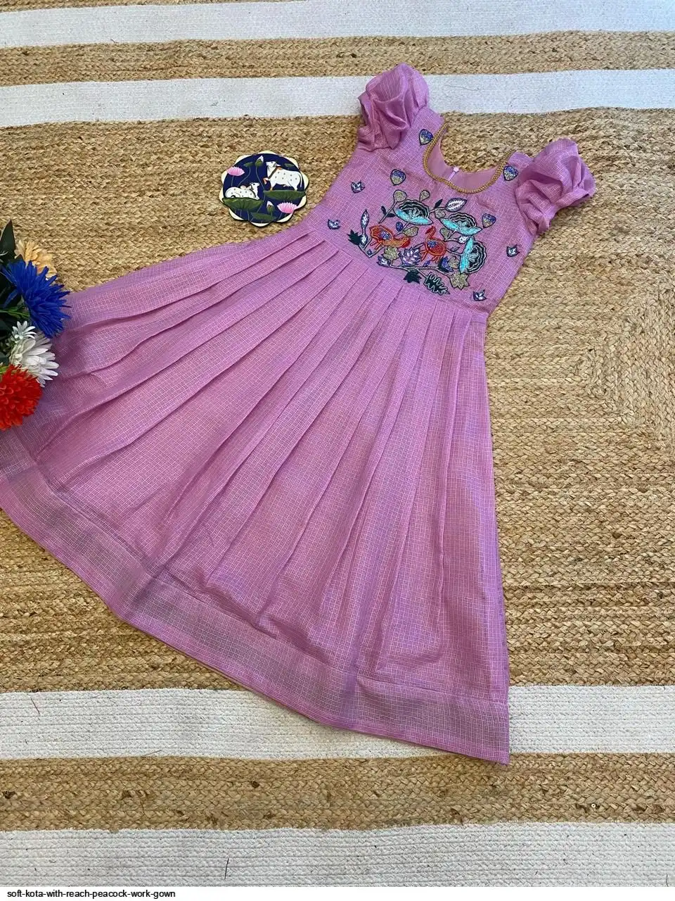 SOFT KOTA WITH REACH PEACOCK WORK GOWN C