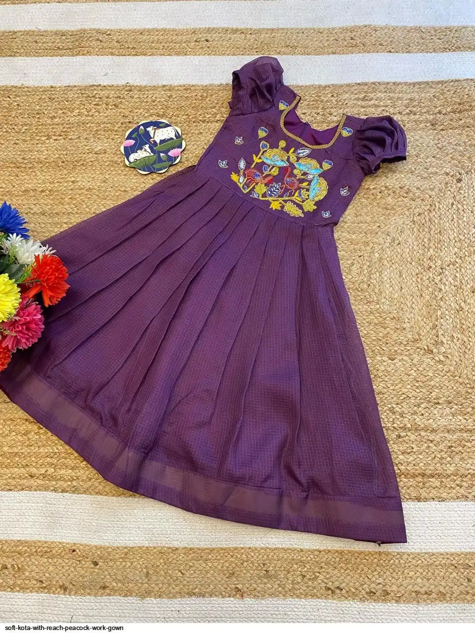 SOFT KOTA WITH REACH PEACOCK WORK GOWN B