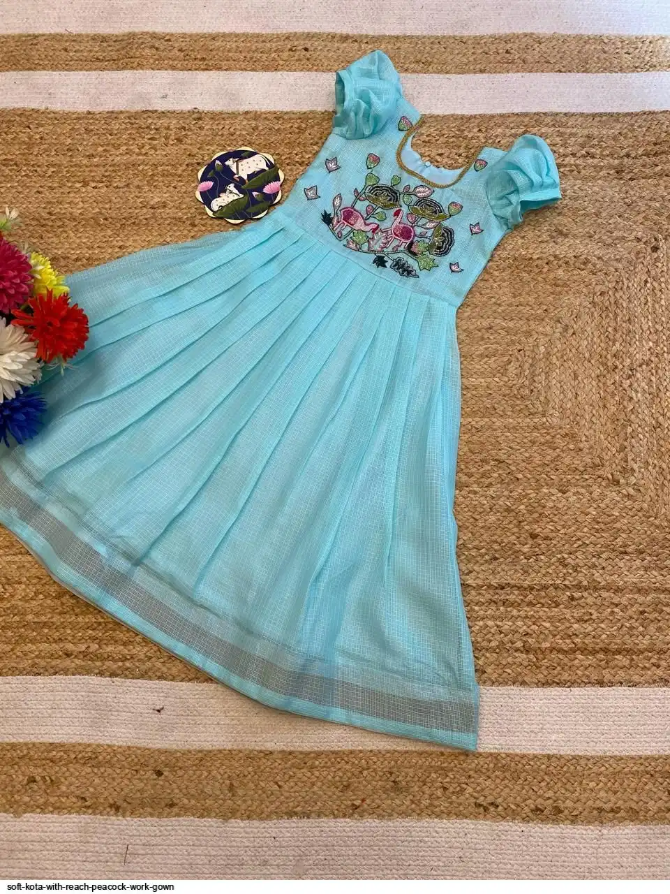 SOFT KOTA WITH REACH PEACOCK WORK GOWN D