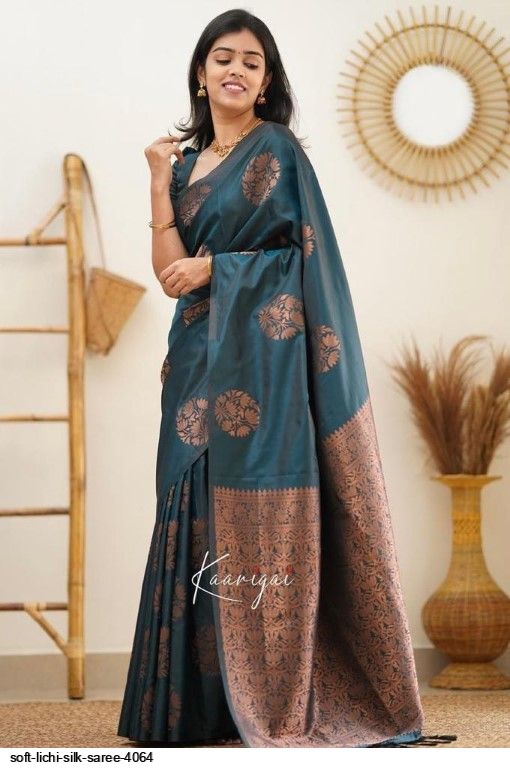 FABRIC : WOMEN NEW COPPER JARI DESING SOFT LICHI SILK CLOTH. Beautiful Art  Silk Jacquard Border Saree