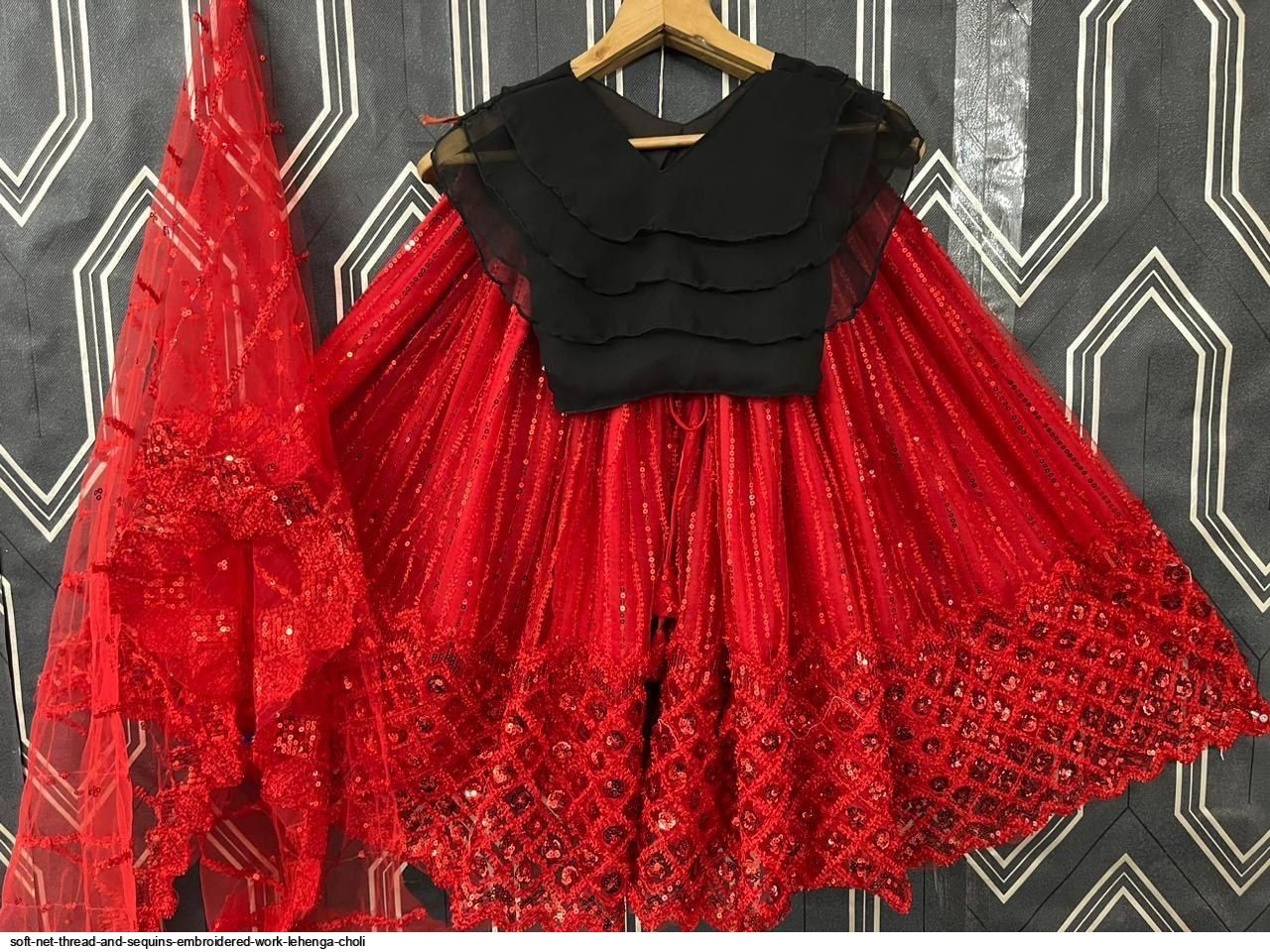 Umbrella cut Red net frock with embroidered and sequin worked net yoke. |  Kids dress patterns, Party wear frocks, Girls frock design
