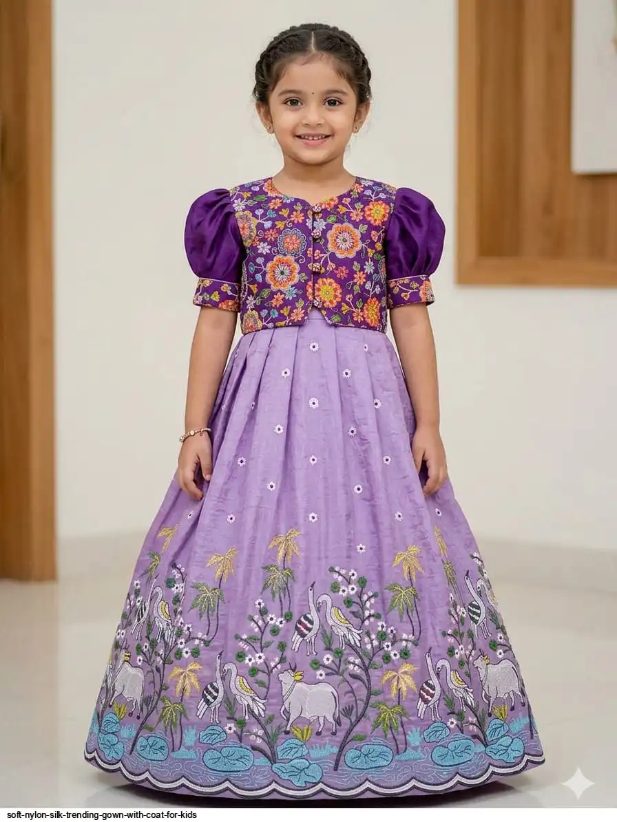 SOFT NYLON SILK TRENDING GOWN WITH COAT FOR KIDS 3