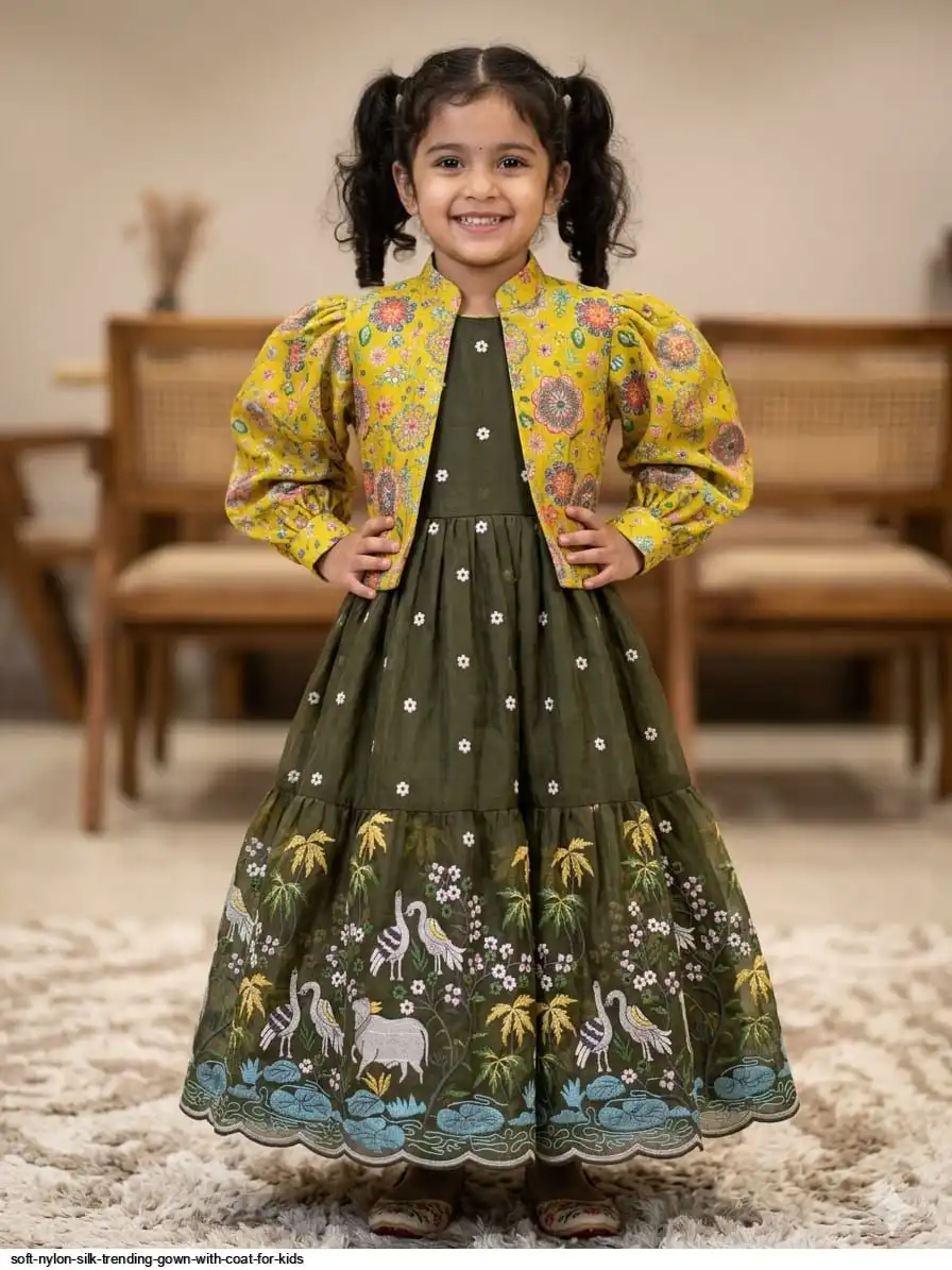SOFT NYLON SILK TRENDING GOWN WITH COAT FOR KIDS 6