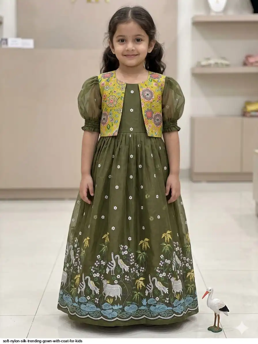 SOFT NYLON SILK TRENDING GOWN WITH COAT FOR KIDS 15