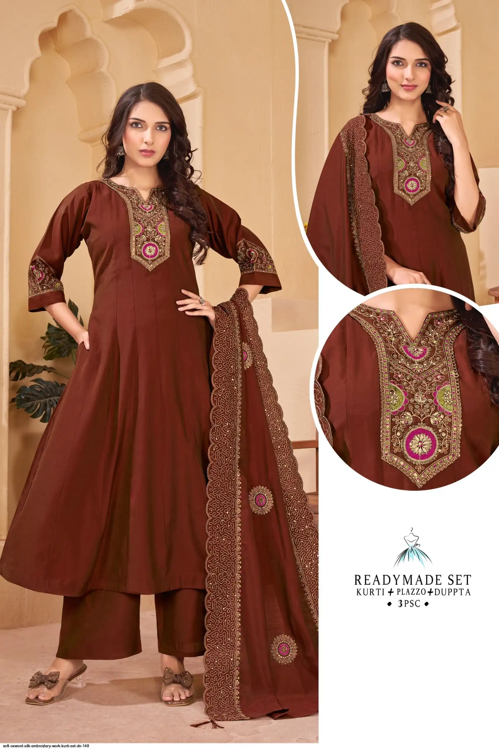SOFT OXWORD SILK EMBROIDERY WORK KURTI SET DN 148 A