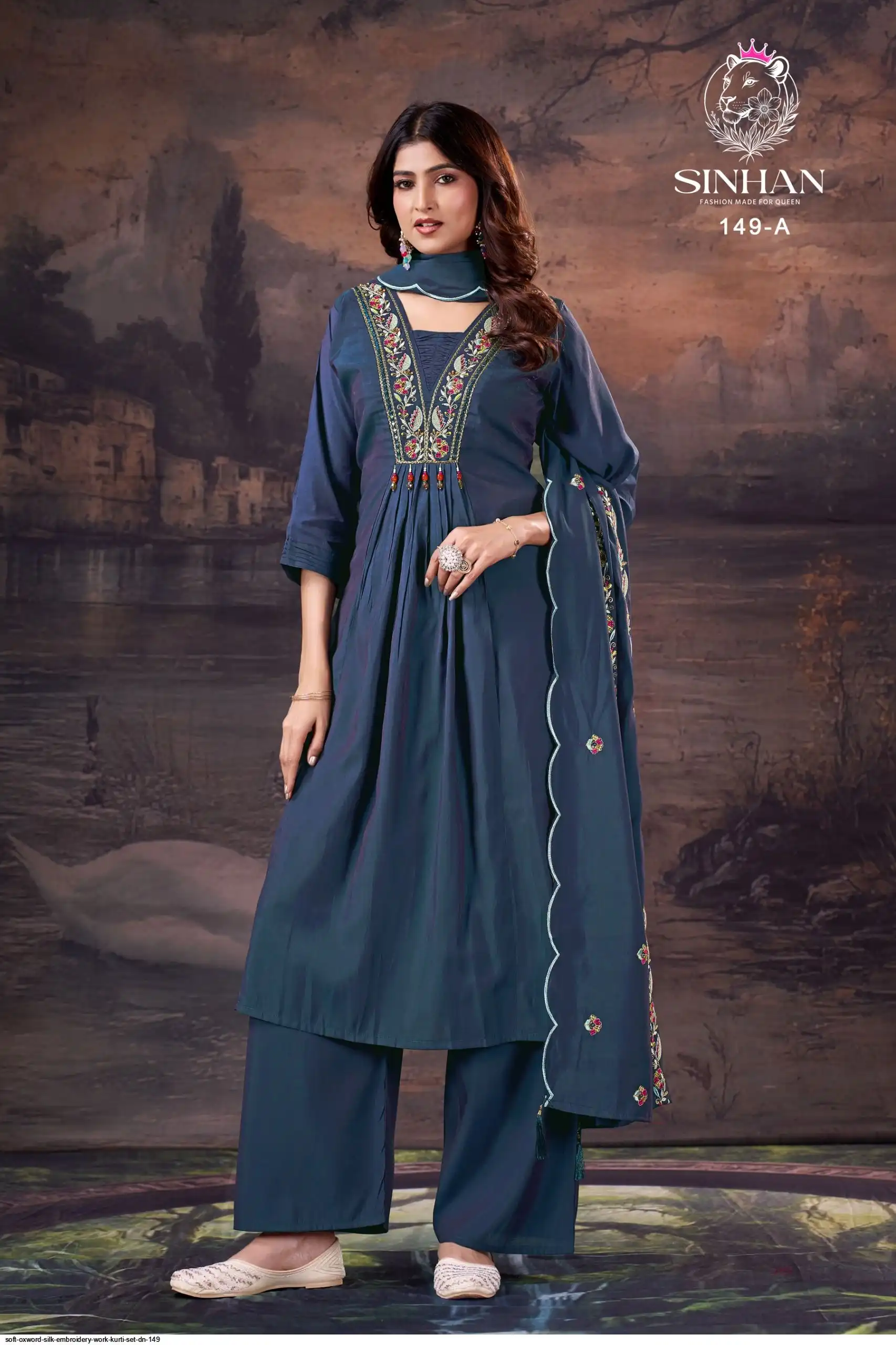 SOFT OXWORD SILK EMBROIDERY WORK KURTI SET DN 149 A