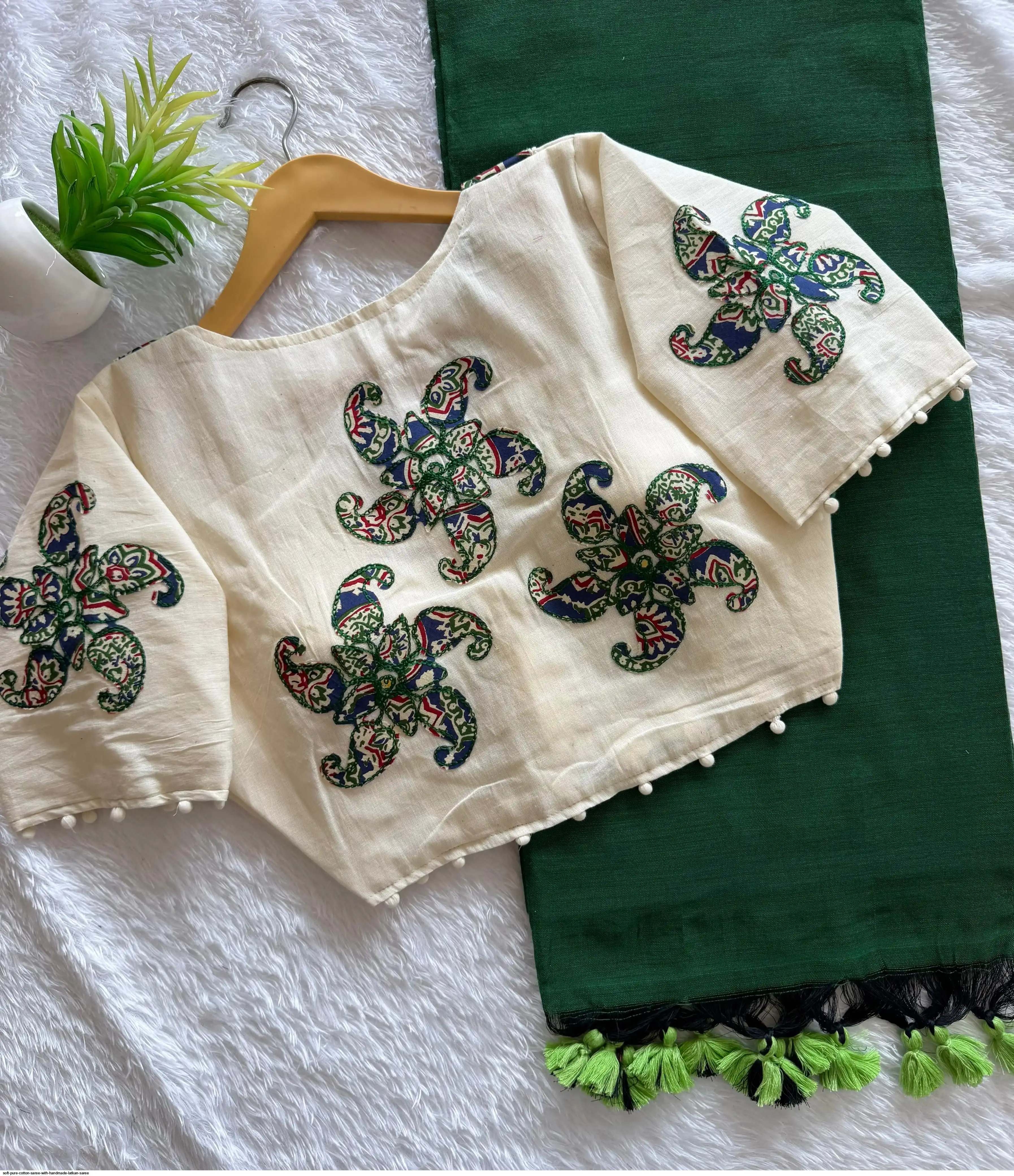 SOFT PURE COTTON SAREE WITH HANDMADE LATKAN SAREE 1