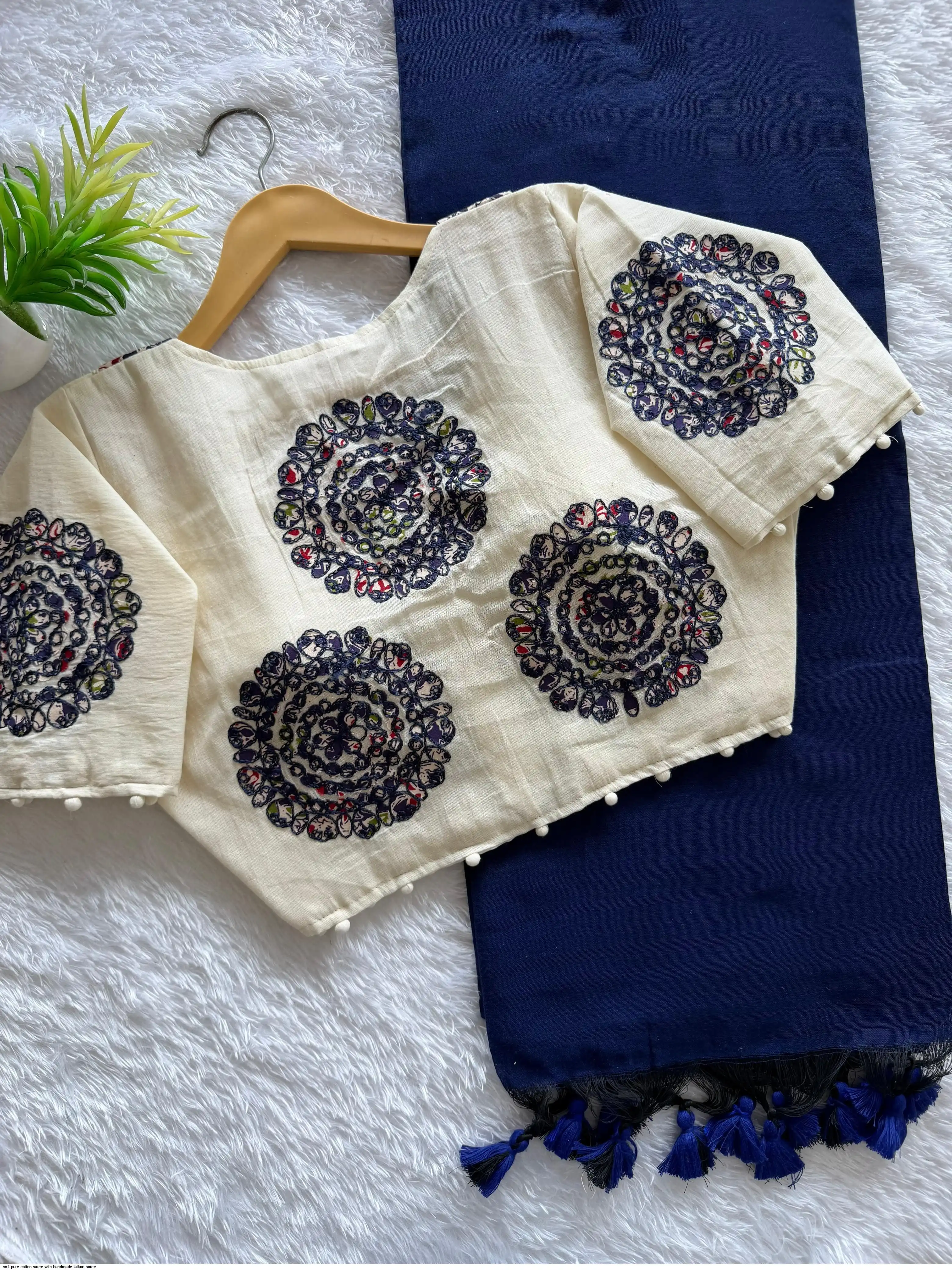 SOFT PURE COTTON SAREE WITH HANDMADE LATKAN SAREE 2