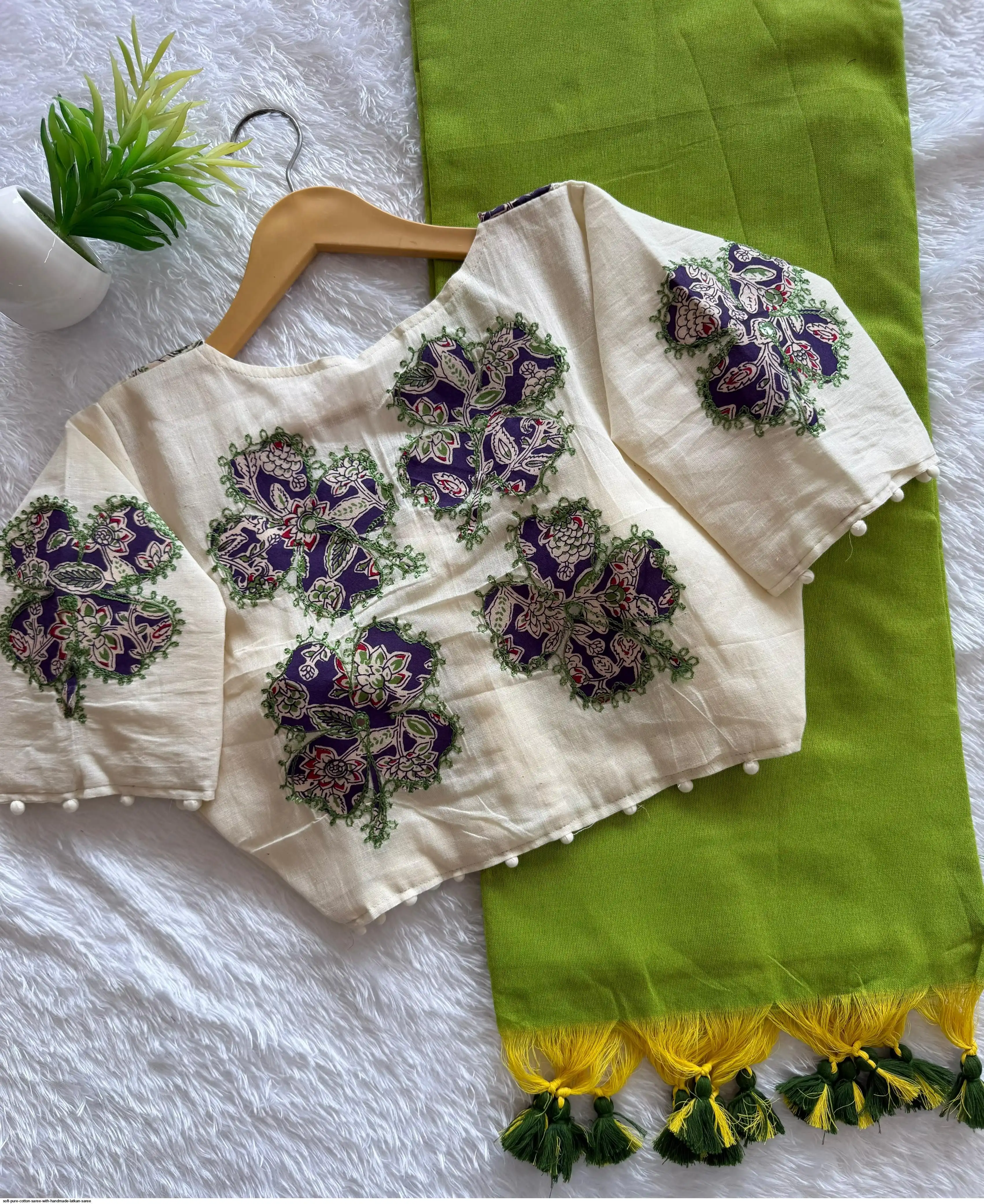 SOFT PURE COTTON SAREE WITH HANDMADE LATKAN SAREE 3