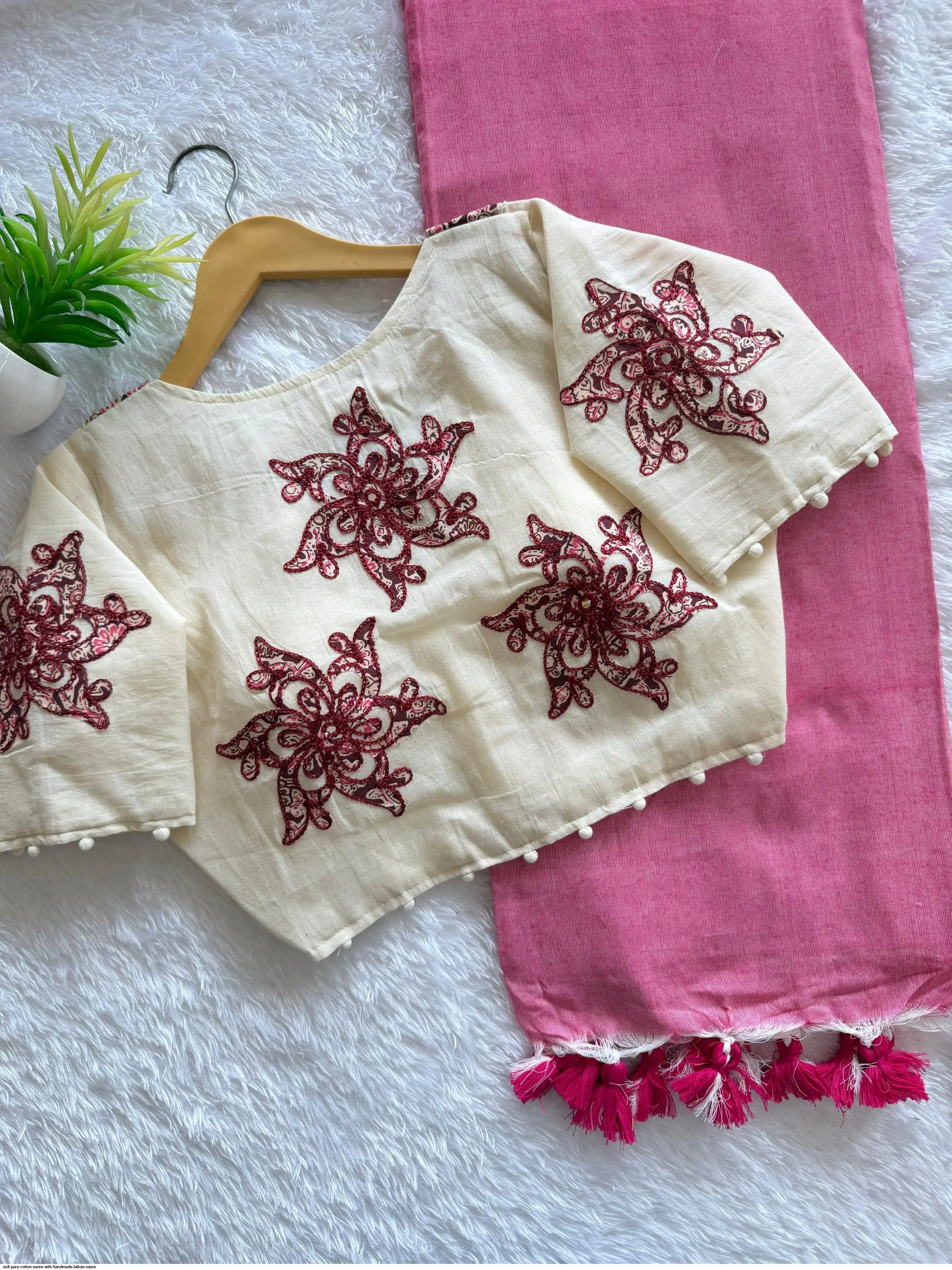 SOFT PURE COTTON SAREE WITH HANDMADE LATKAN SAREE 5