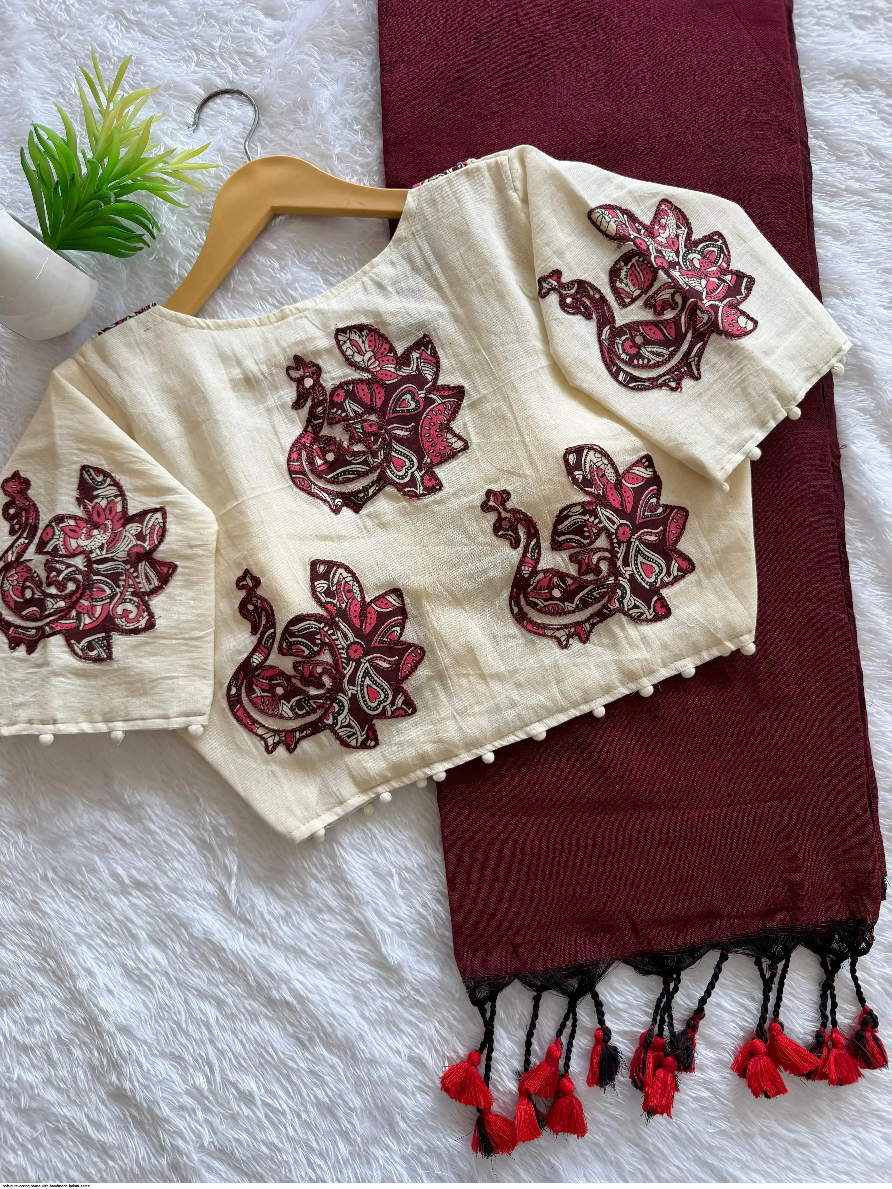 SOFT PURE COTTON SAREE WITH HANDMADE LATKAN SAREE 7