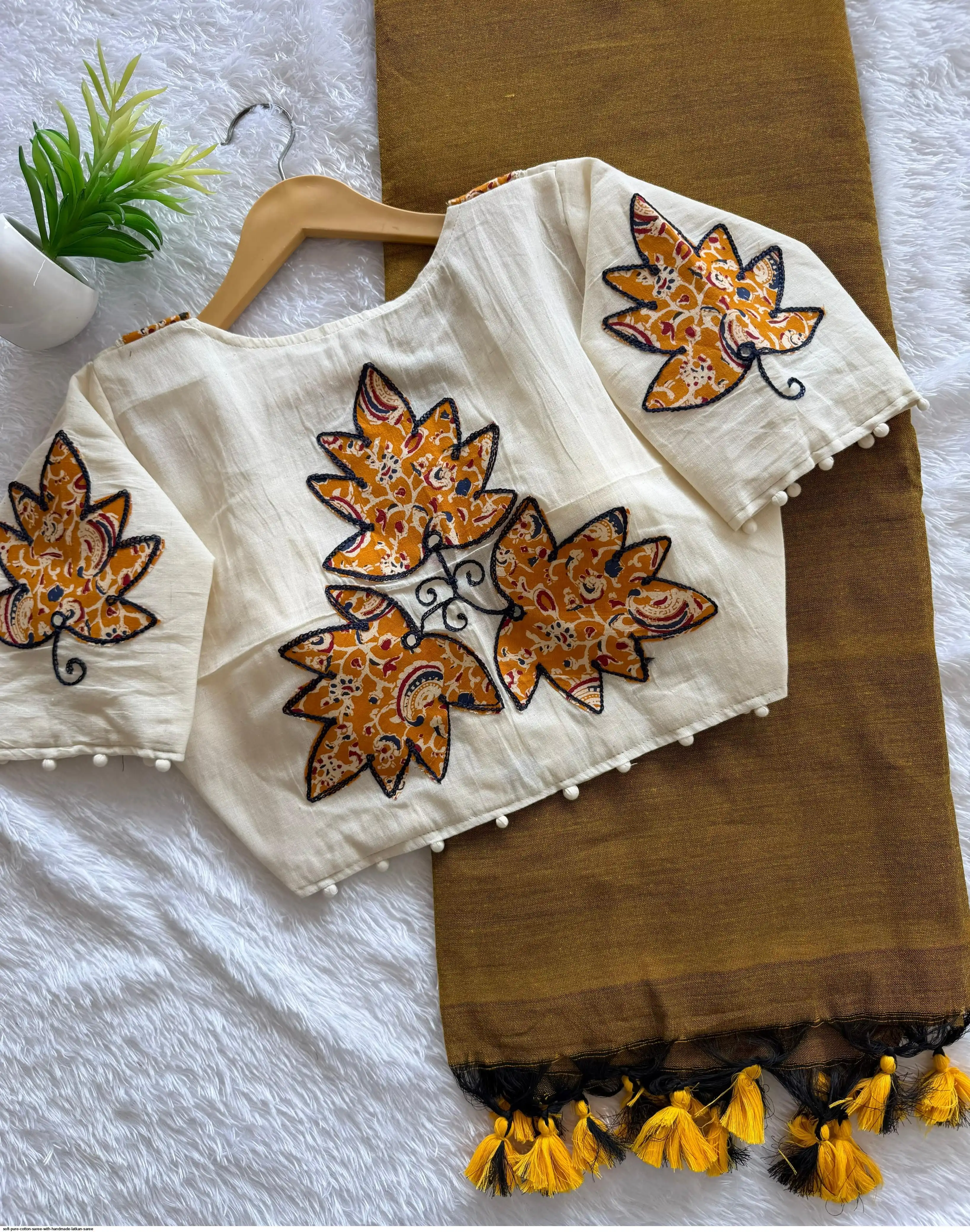 SOFT PURE COTTON SAREE WITH HANDMADE LATKAN SAREE 10