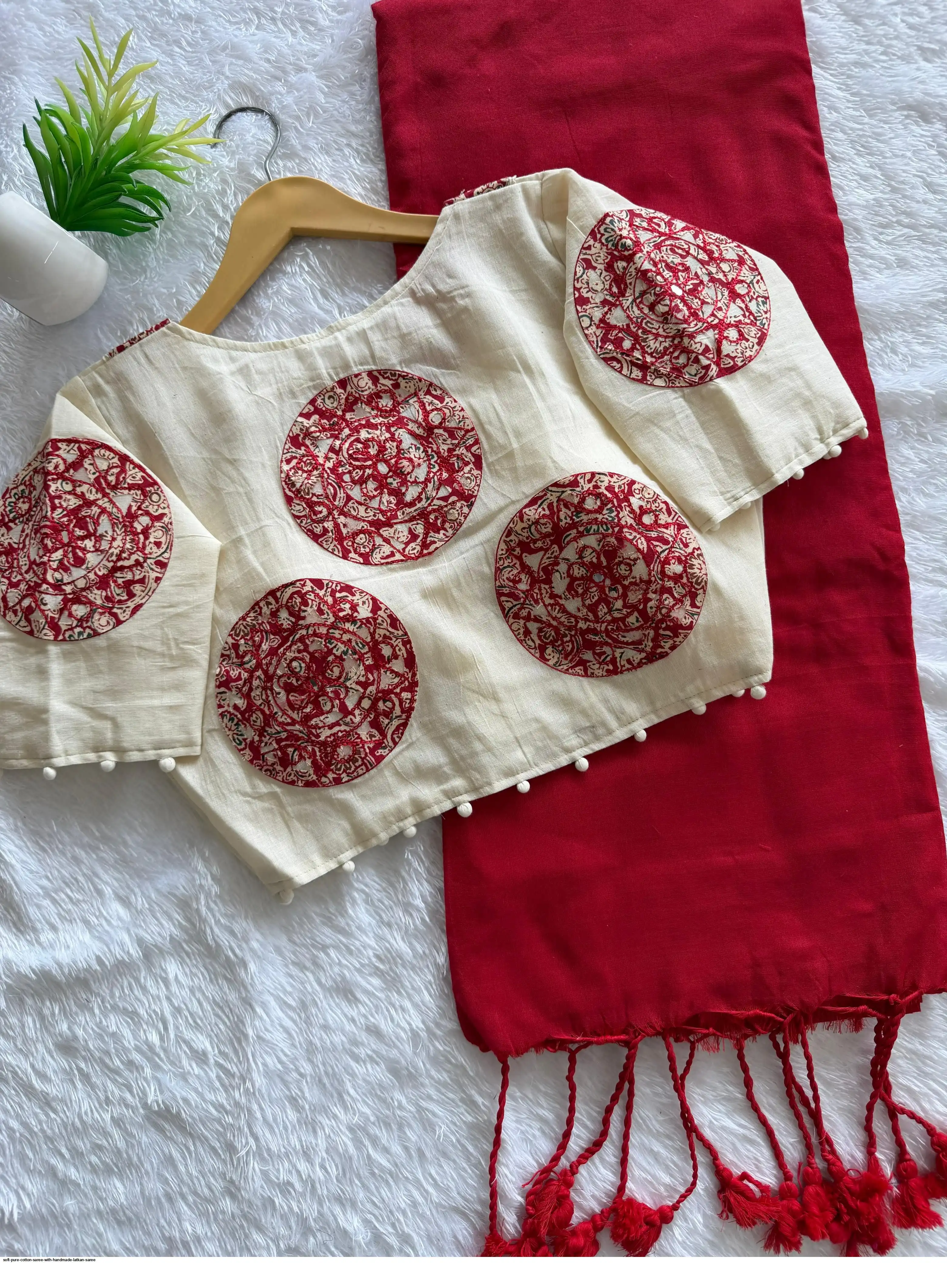 SOFT PURE COTTON SAREE WITH HANDMADE LATKAN SAREE 9