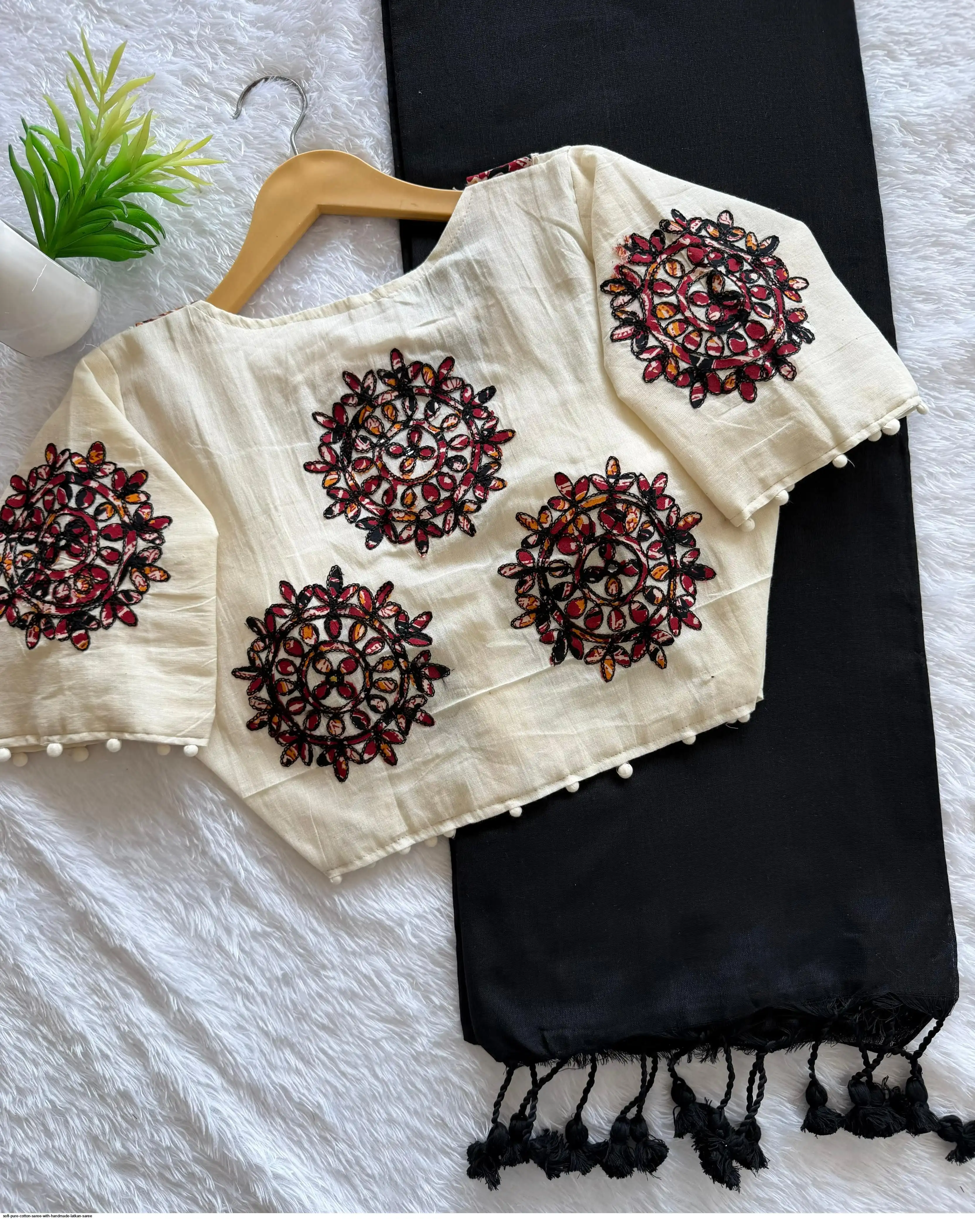SOFT PURE COTTON SAREE WITH HANDMADE LATKAN SAREE 11