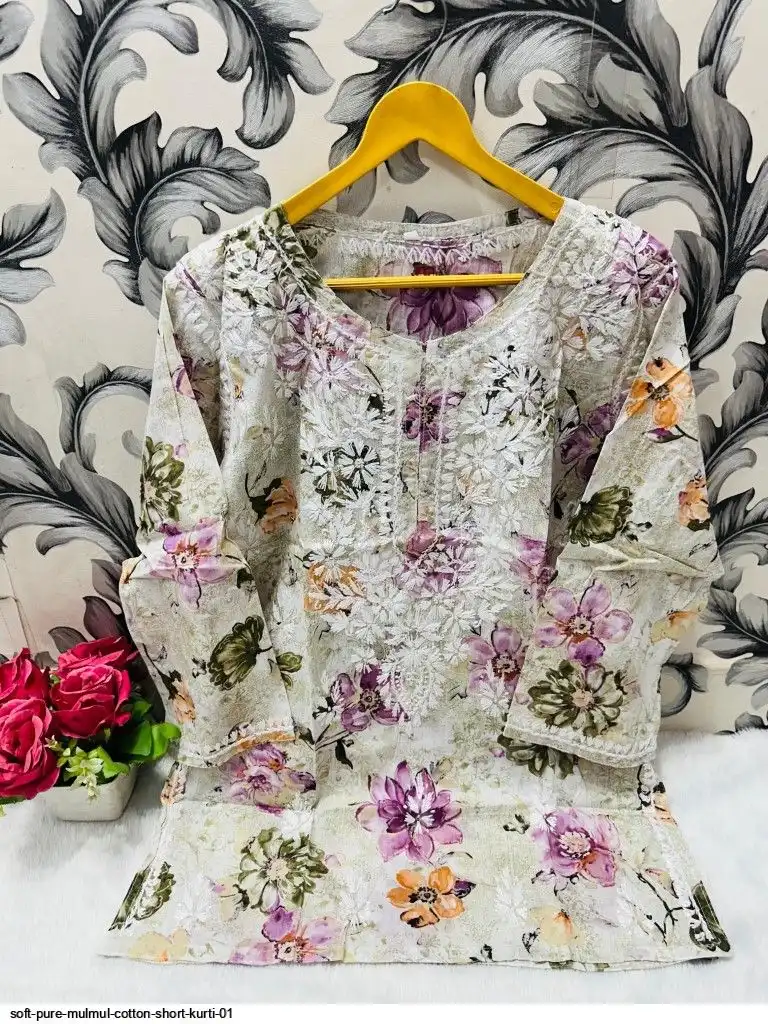 SOFT PURE MULMUL COTTON SHORT KURTI 01