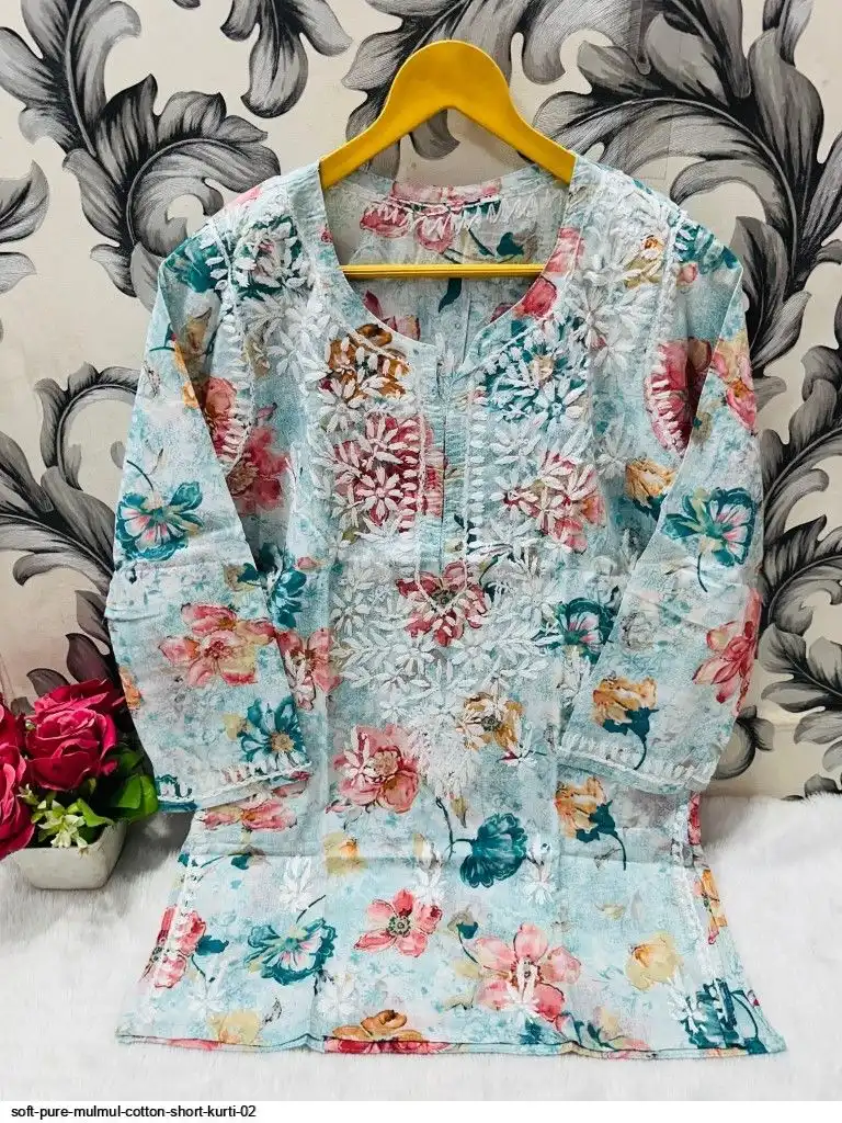 SOFT PURE MULMUL COTTON SHORT KURTI 02