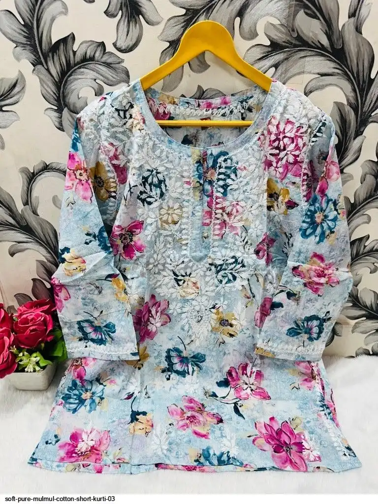 SOFT PURE MULMUL COTTON SHORT KURTI 03