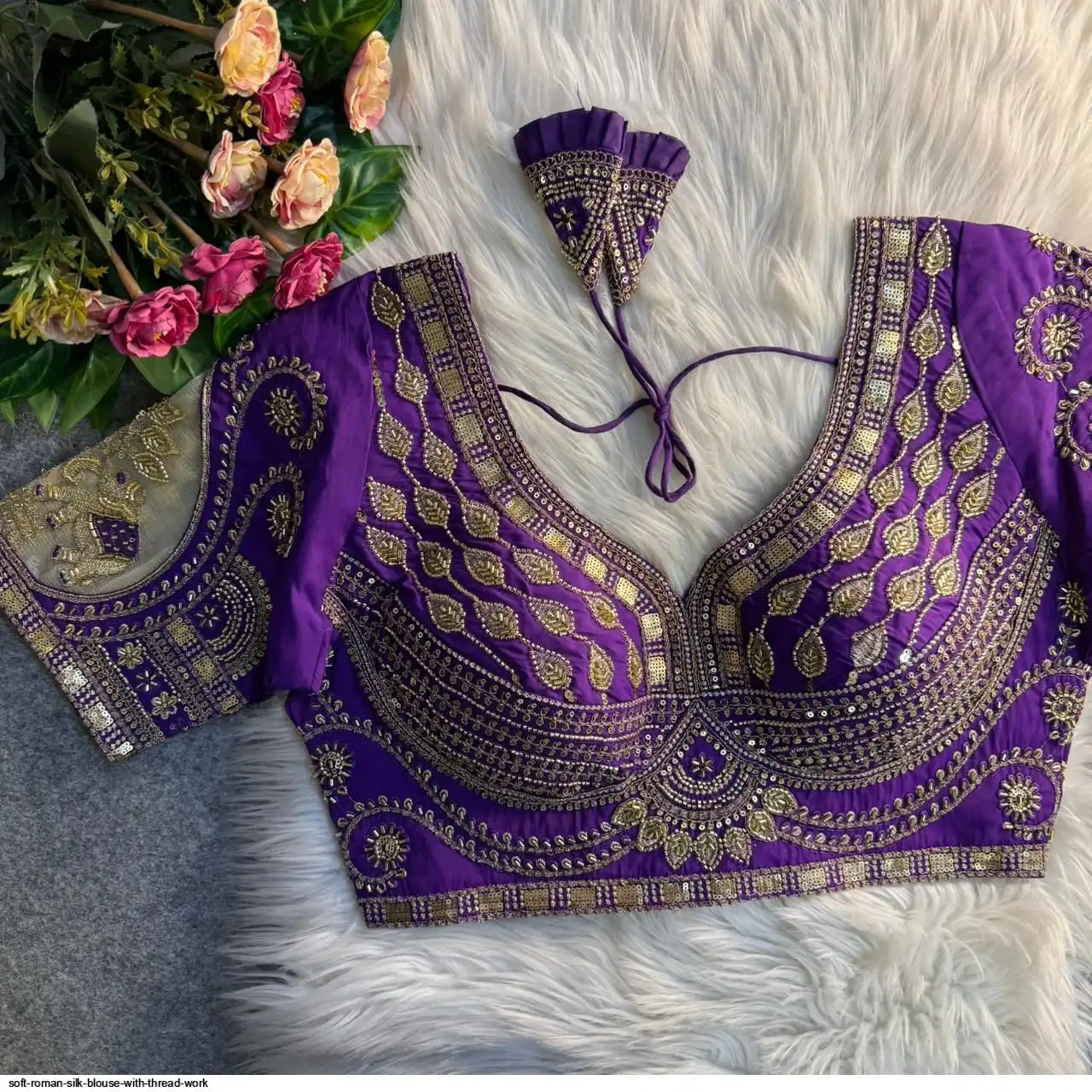 SOFT ROMAN SILK BLOUSE WITH THREAD WORK B
