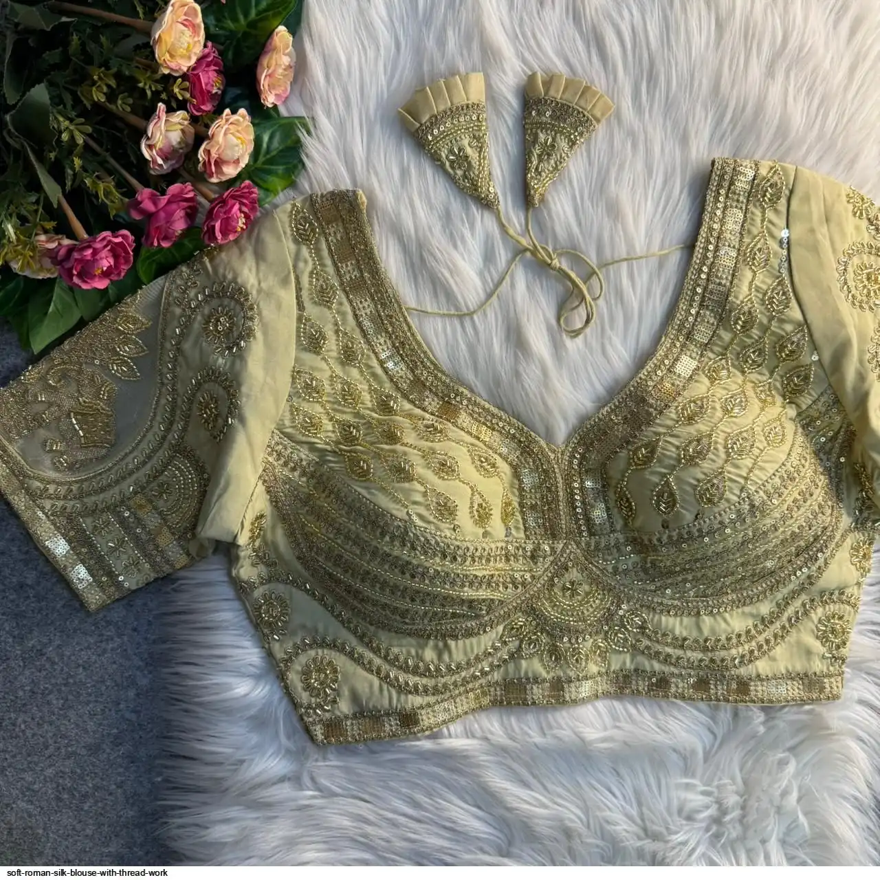 SOFT ROMAN SILK BLOUSE WITH THREAD WORK I