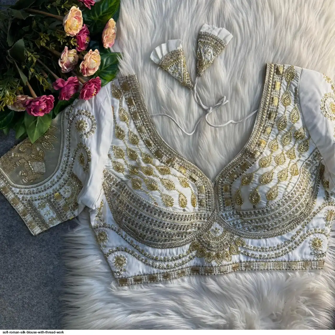 SOFT ROMAN SILK BLOUSE WITH THREAD WORK F