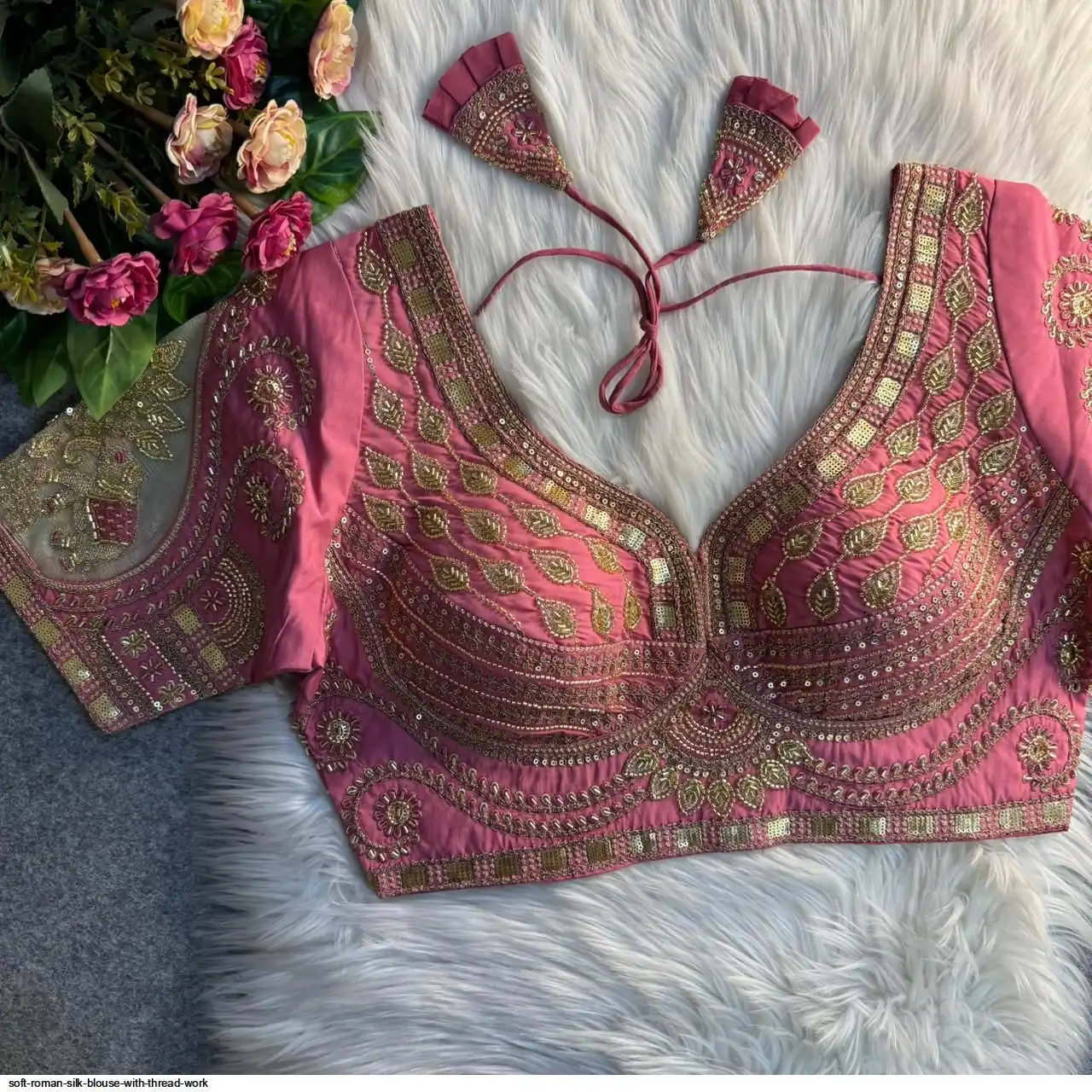 SOFT ROMAN SILK BLOUSE WITH THREAD WORK J