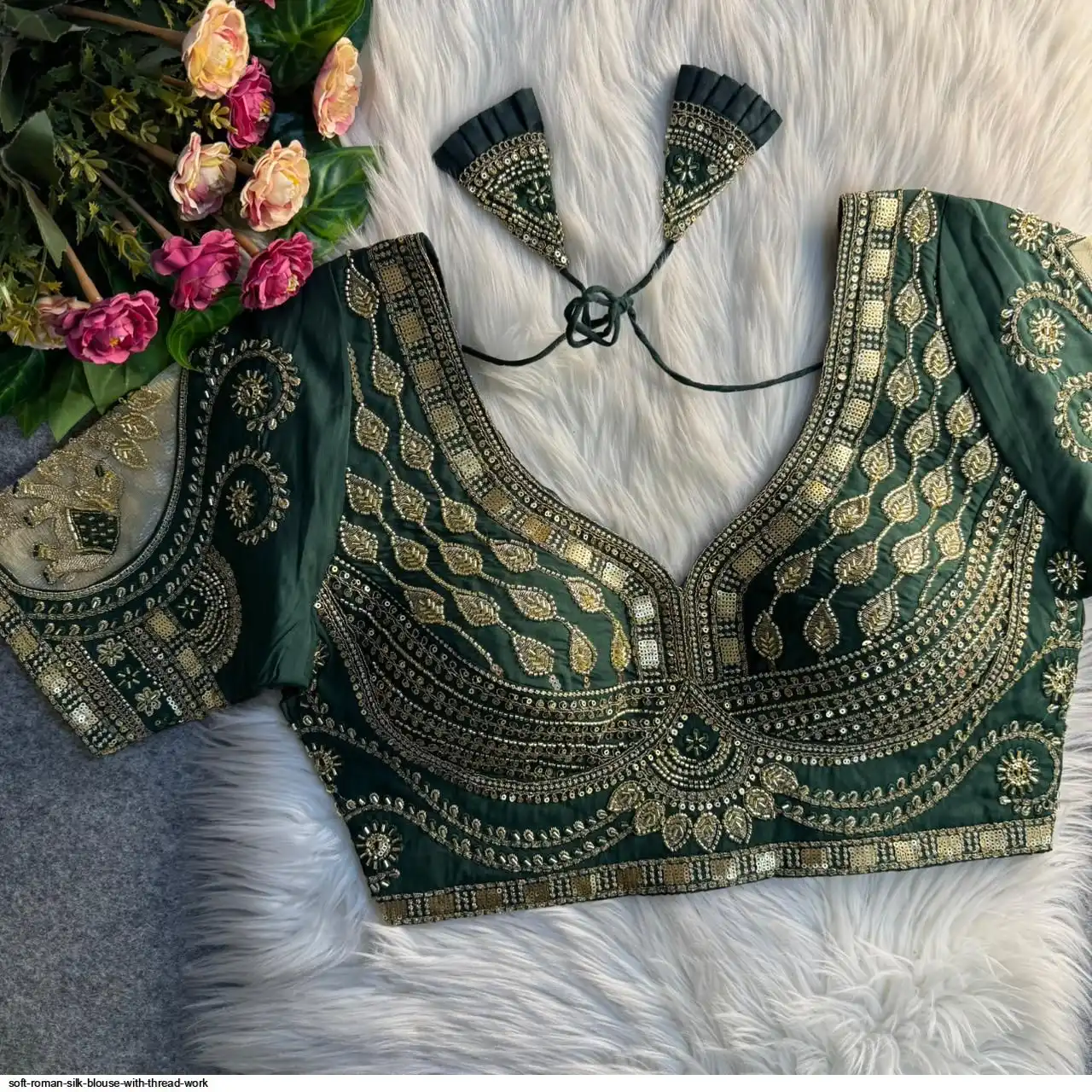 SOFT ROMAN SILK BLOUSE WITH THREAD WORK L