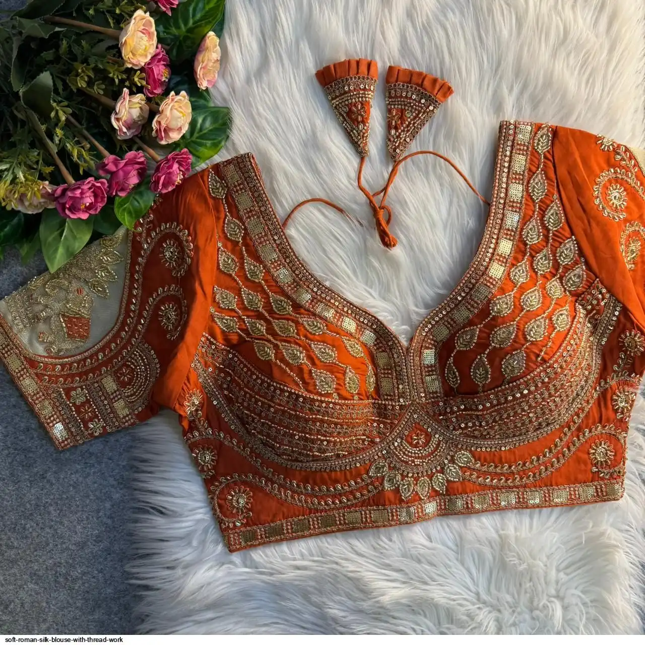 SOFT ROMAN SILK BLOUSE WITH THREAD WORK A