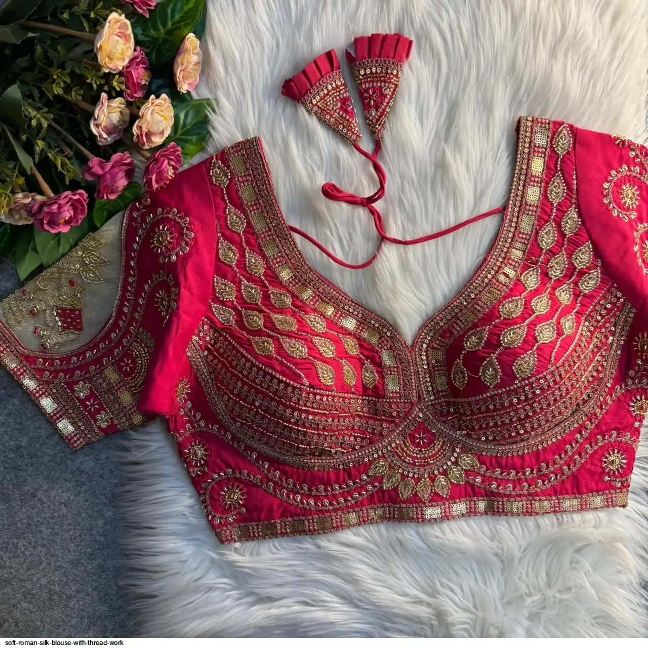 SOFT ROMAN SILK BLOUSE WITH THREAD WORK G