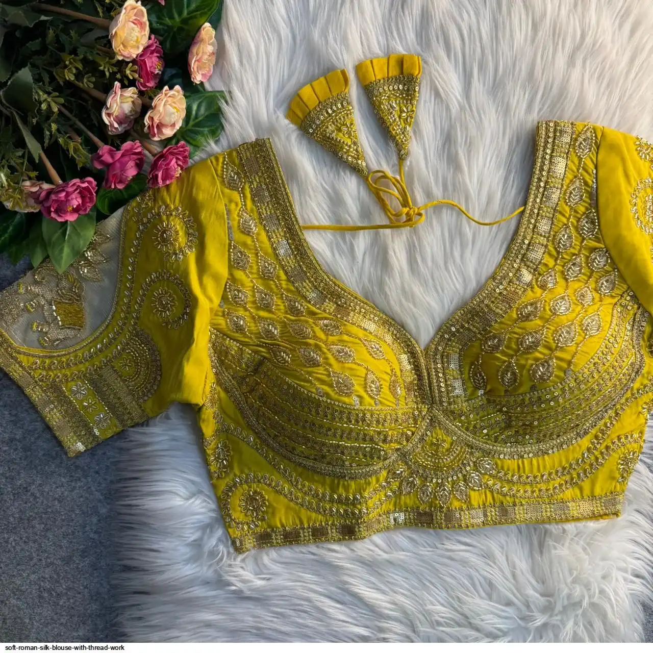 SOFT ROMAN SILK BLOUSE WITH THREAD WORK K