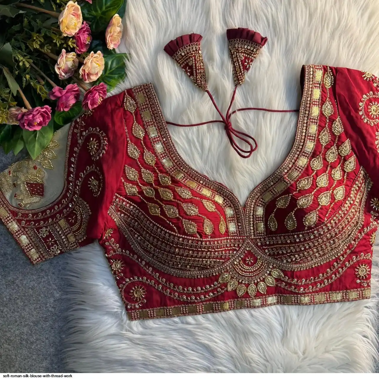 SOFT ROMAN SILK BLOUSE WITH THREAD WORK M