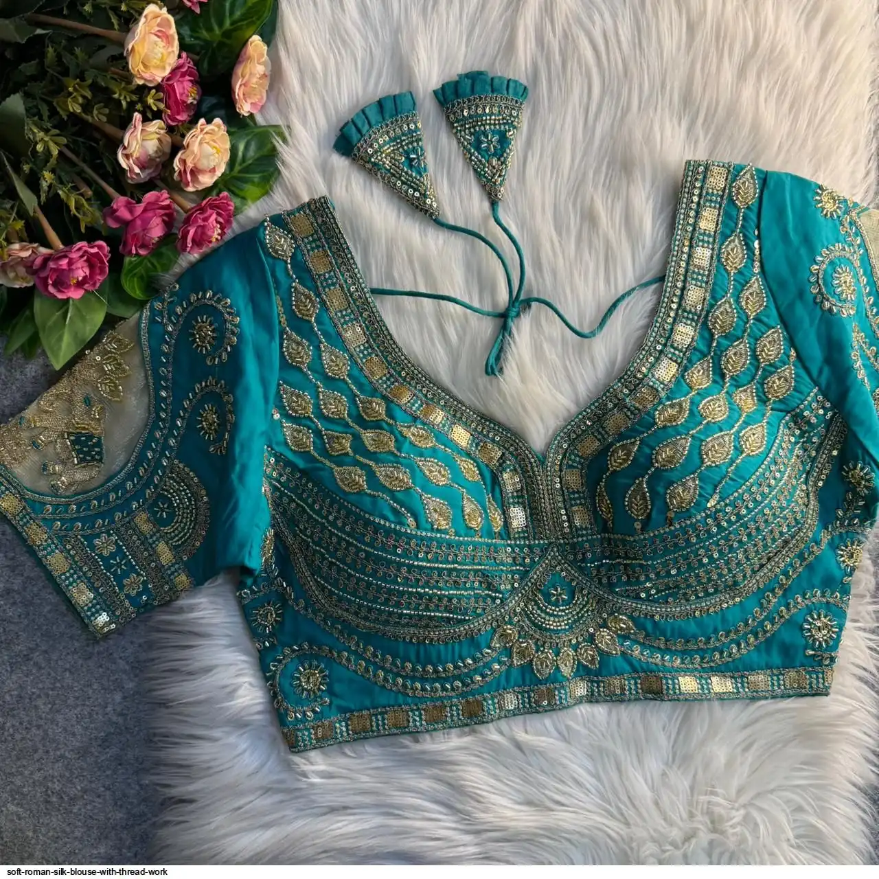 SOFT ROMAN SILK BLOUSE WITH THREAD WORK E