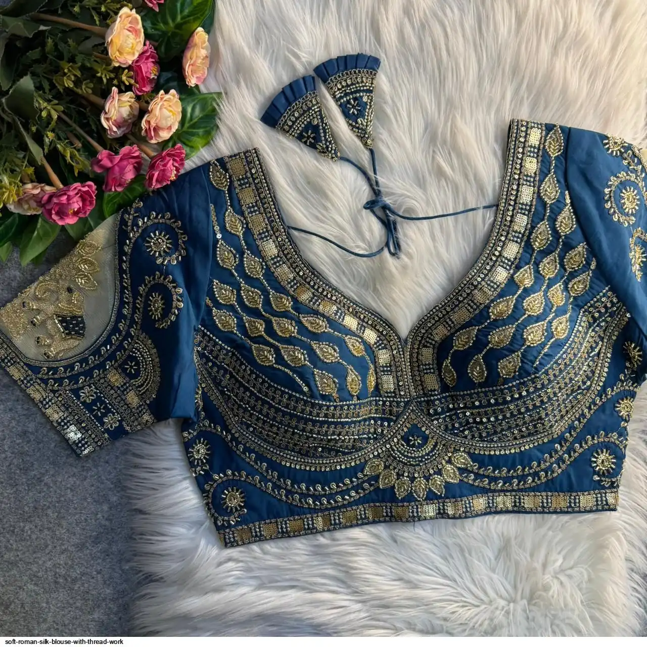 SOFT ROMAN SILK BLOUSE WITH THREAD WORK D