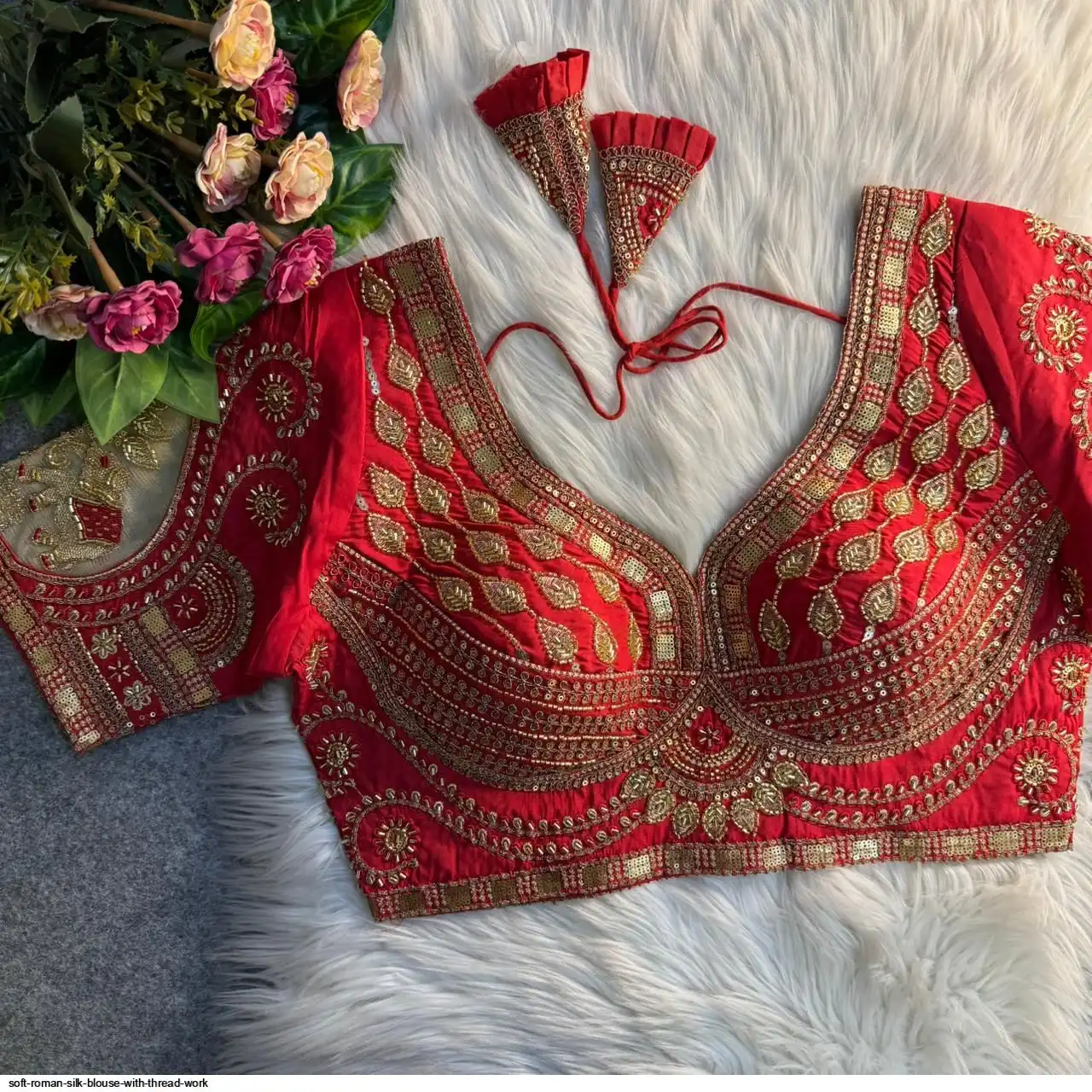 SOFT ROMAN SILK BLOUSE WITH THREAD WORK C
