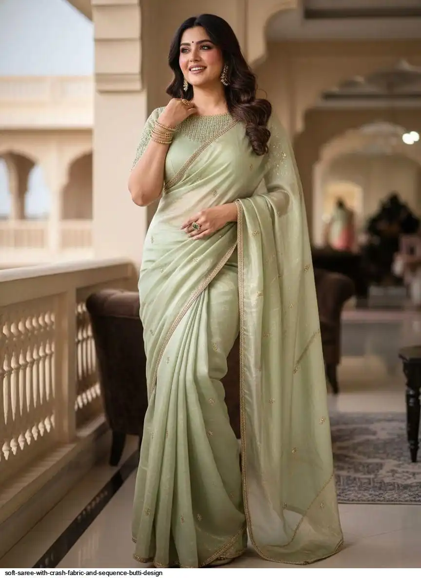 SOFT SAREE WITH CRASH FABRIC AND SEQUENCE BUTTI DESIGN D