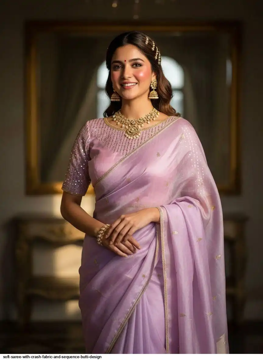 SOFT SAREE WITH CRASH FABRIC AND SEQUENCE BUTTI DESIGN B
