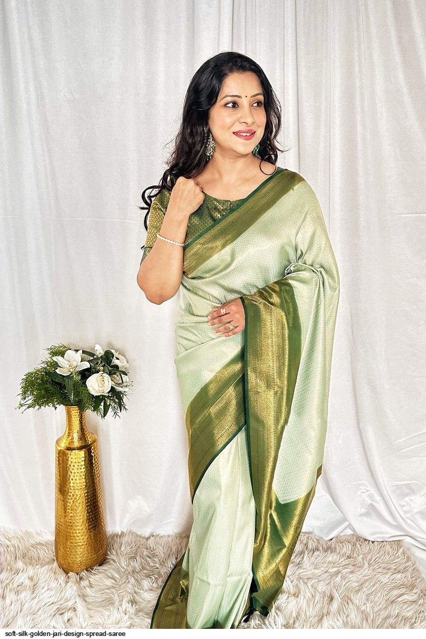 soft silk golden jari design Spread saree