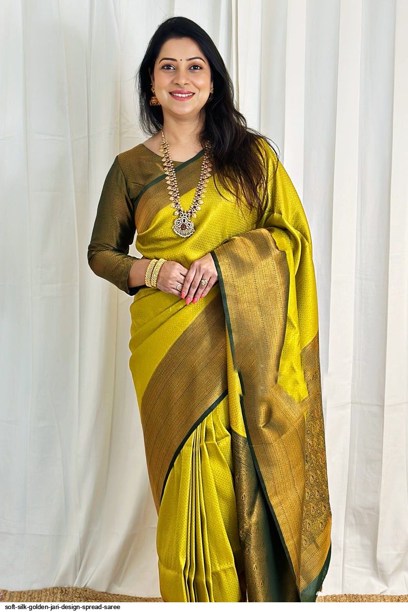 soft silk golden jari design Spread saree