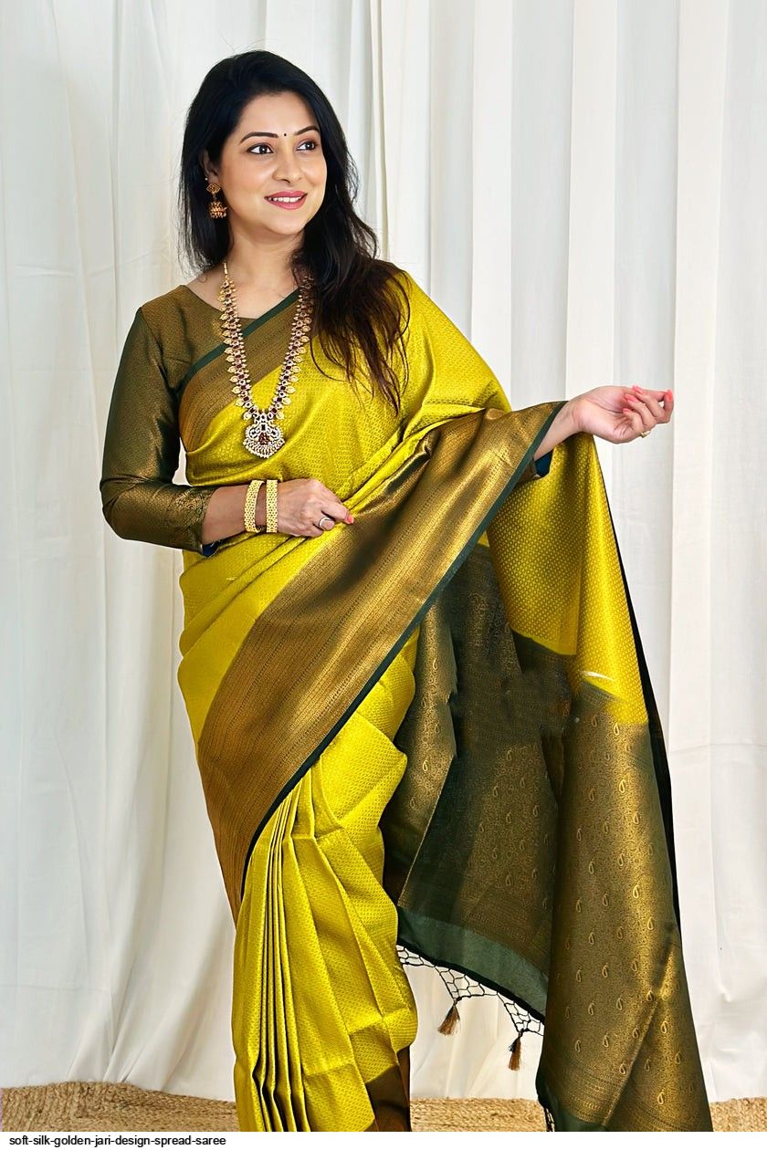 soft silk golden jari design Spread saree