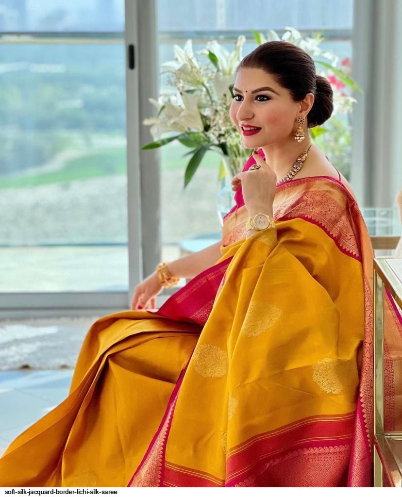 SOFT SILK JACQUARD BORDER LICHI SILK SAREE