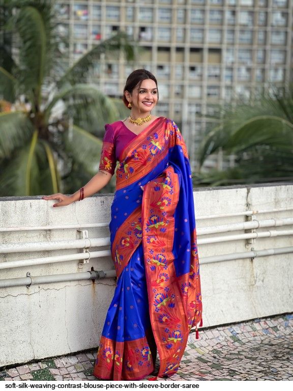 Contrast Blouse Cotton Saree Blouse Designs Long Sleeves Blouse