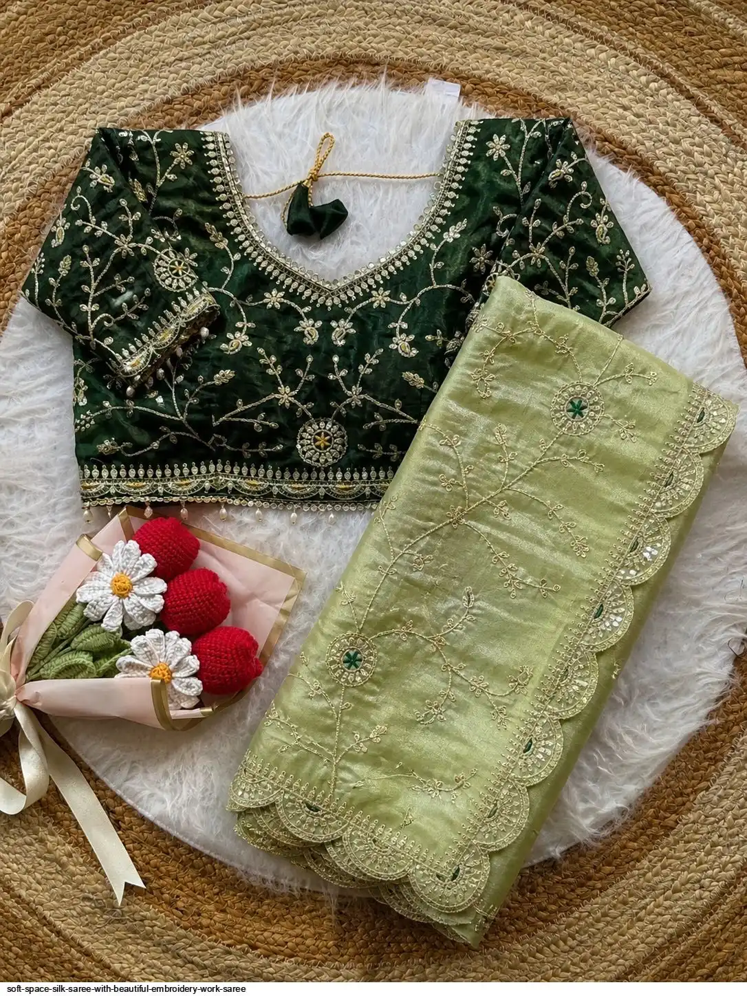 SOFT SPACE SILK SAREE WITH BEAUTIFUL EMBROIDERY WORK SAREE 2