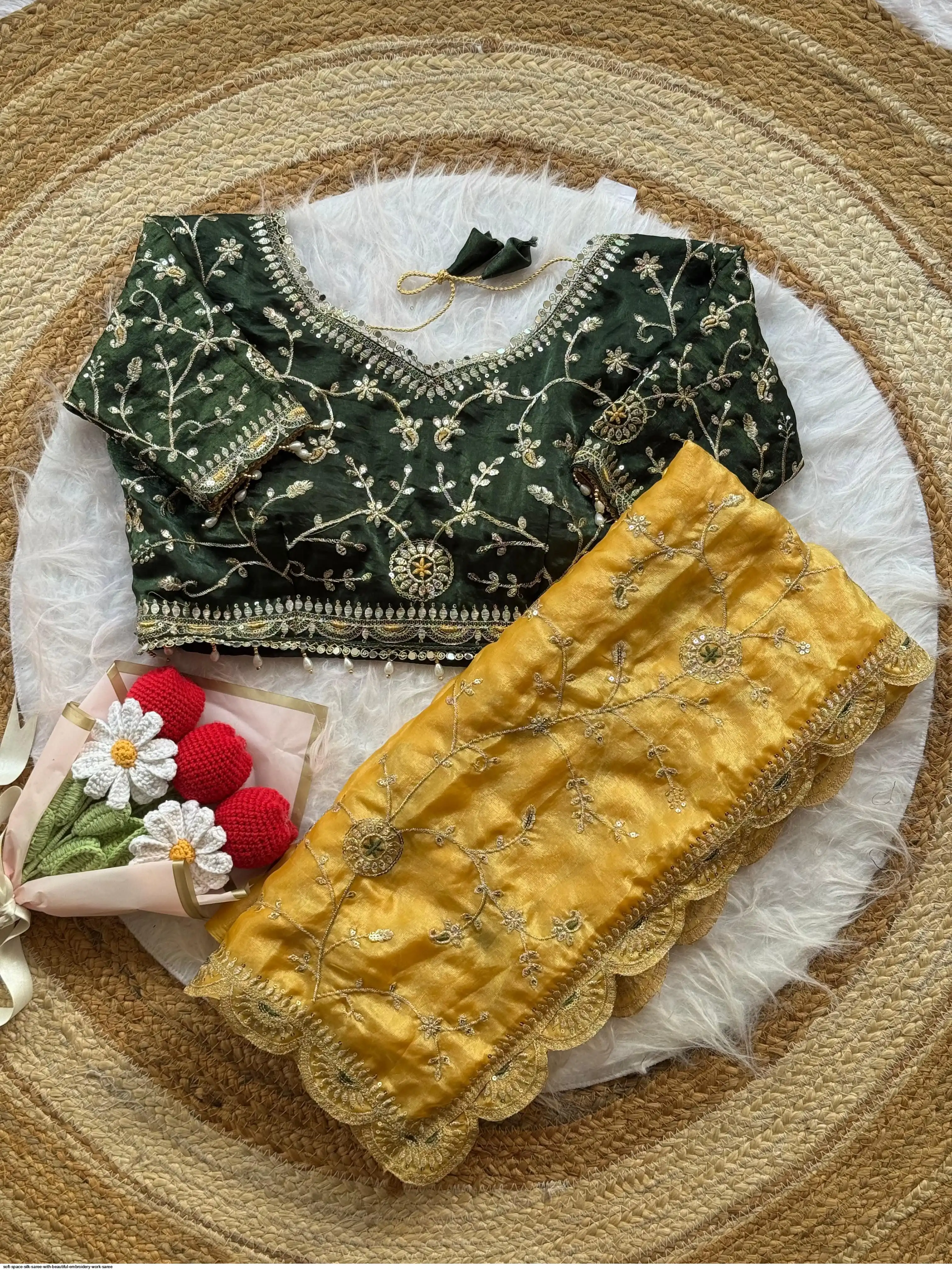 SOFT SPACE SILK SAREE WITH BEAUTIFUL EMBROIDERY WORK SAREE 3