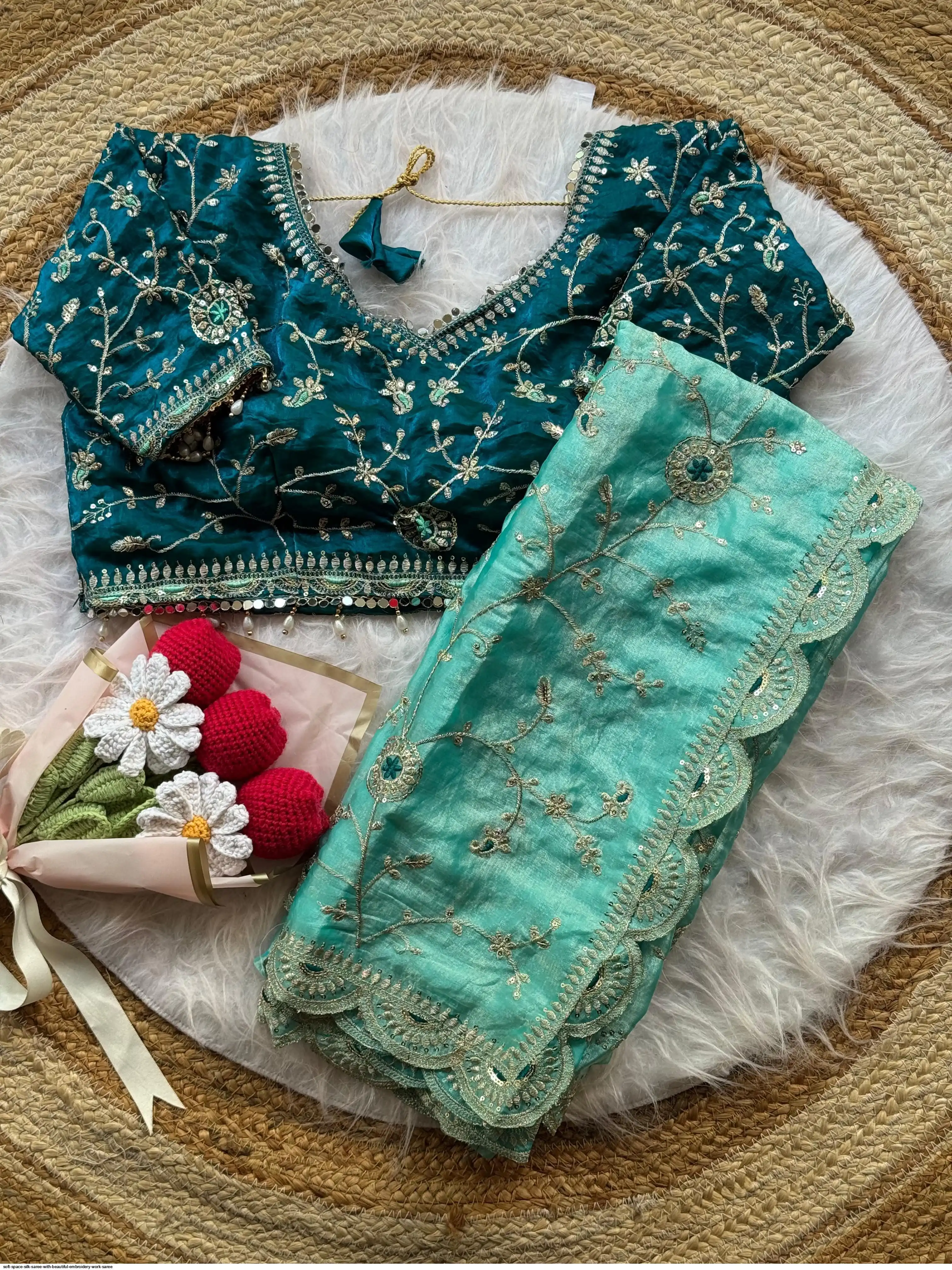 SOFT SPACE SILK SAREE WITH BEAUTIFUL EMBROIDERY WORK SAREE 5
